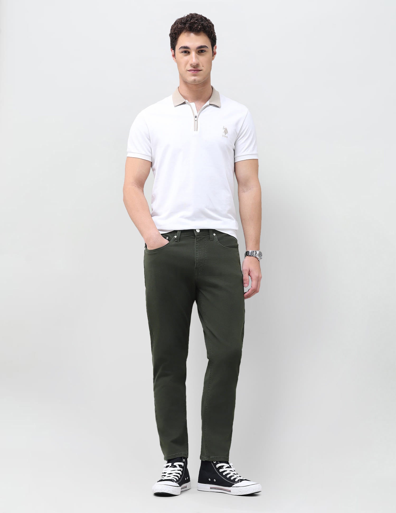 Solid Slim Tapered Fit Jeans Green - U.S. Polo Assn. India | Large