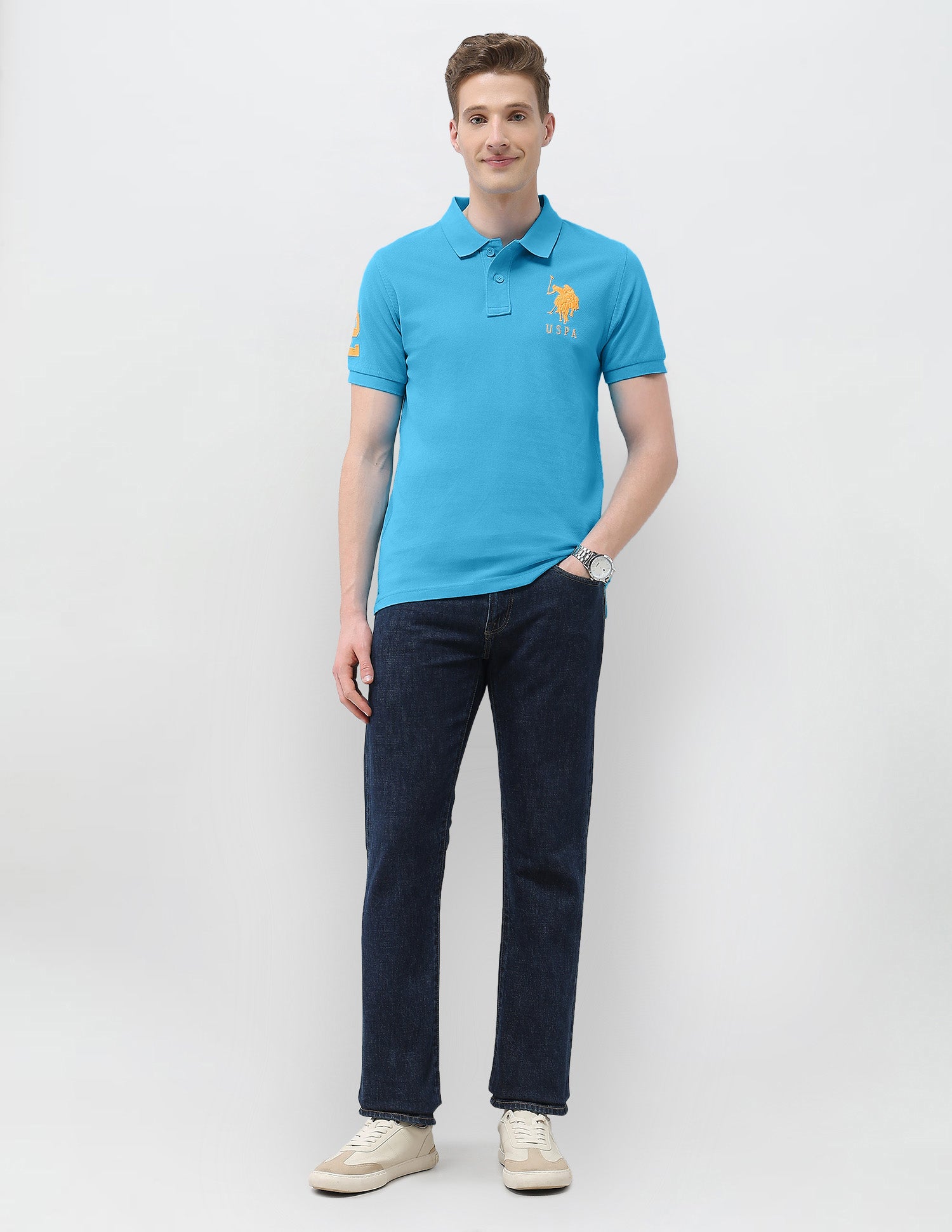 Solid Slim Fit Polo Shirt Blue - U.S. Polo Assn. India | Large
