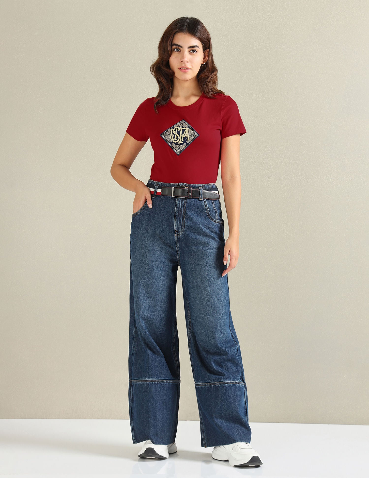 Patchwork Logo Cotton T-Shirt Maroon - U.S. POLO ASSN. | Large