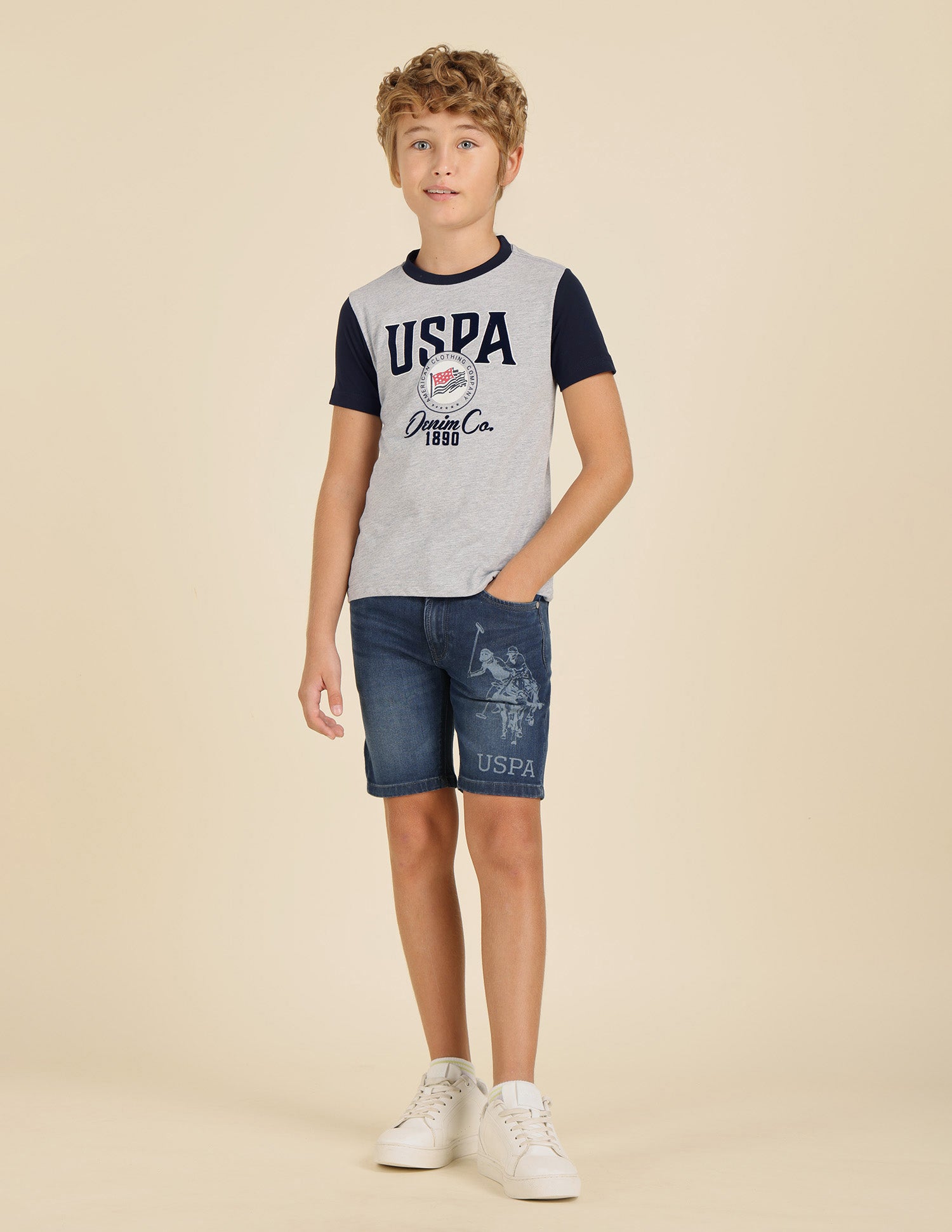 Boys Brand Printed Pure Cotton T-Shirt Light Grey - U.S. POLO ASSN. | Large
