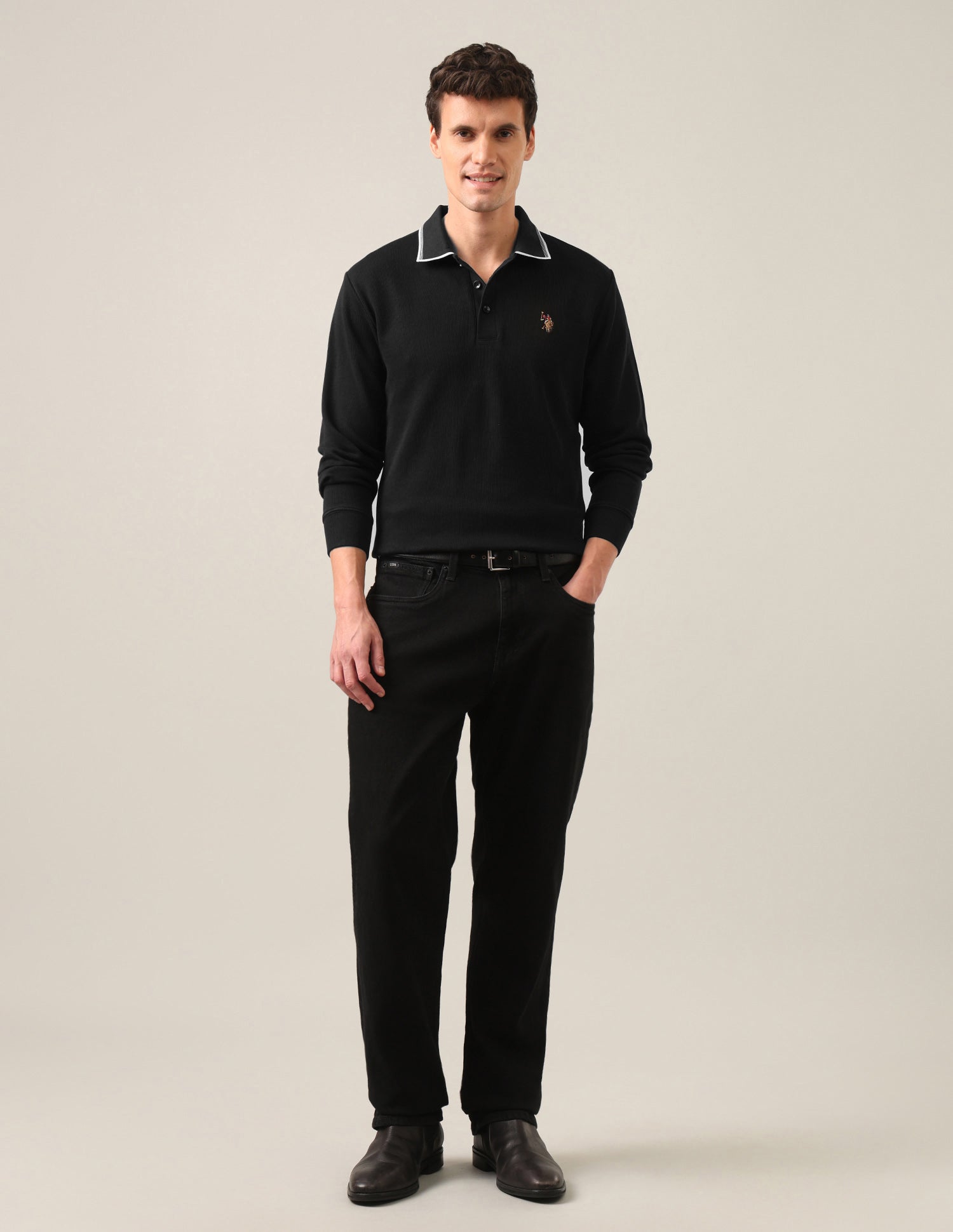 Solid Slim Fit Polo Shirt Black - U.S. Polo Assn. India | Large
