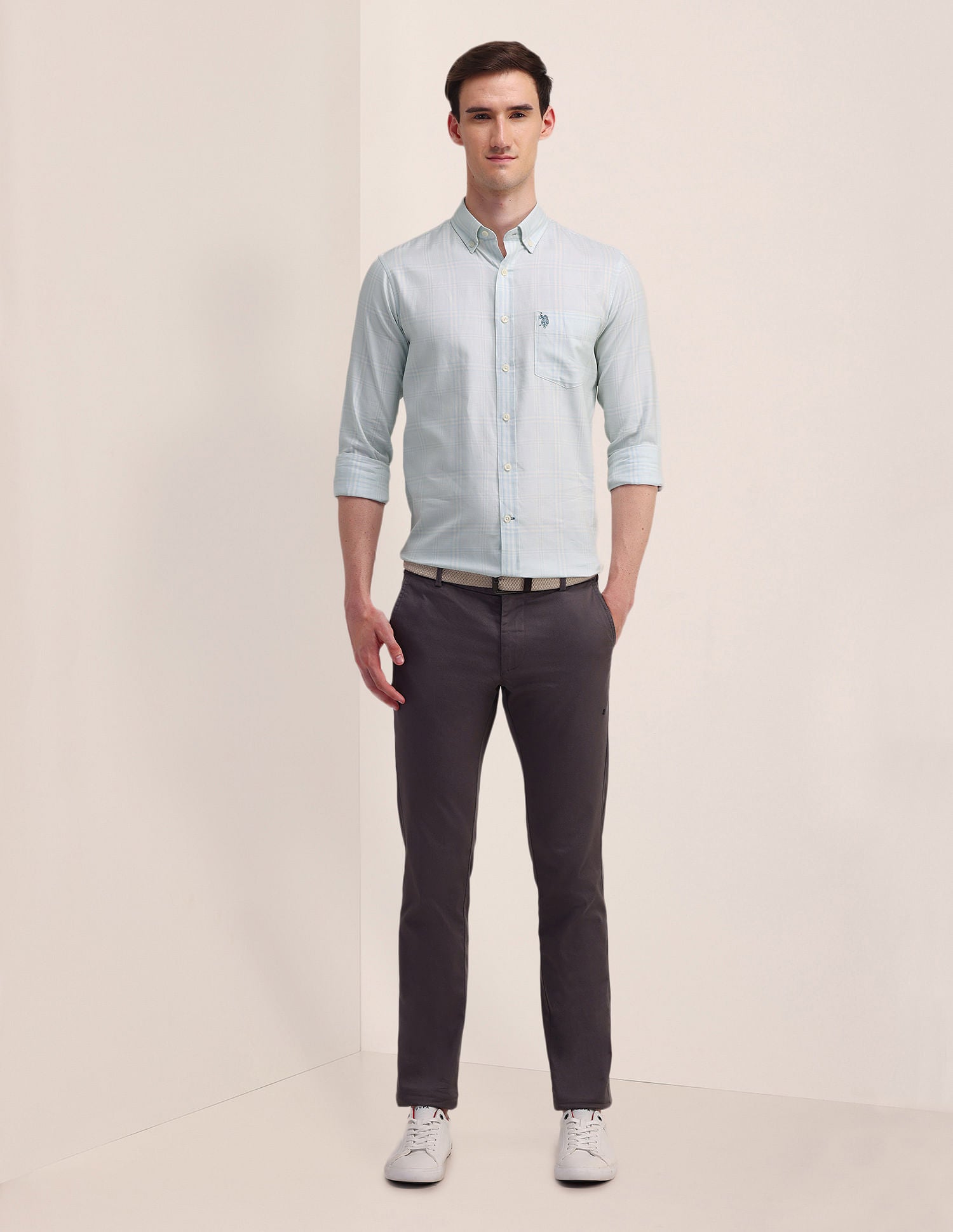 Grid Tattersall Checked Twill Shirt Light Blue - U.S. Polo Assn. India | Large