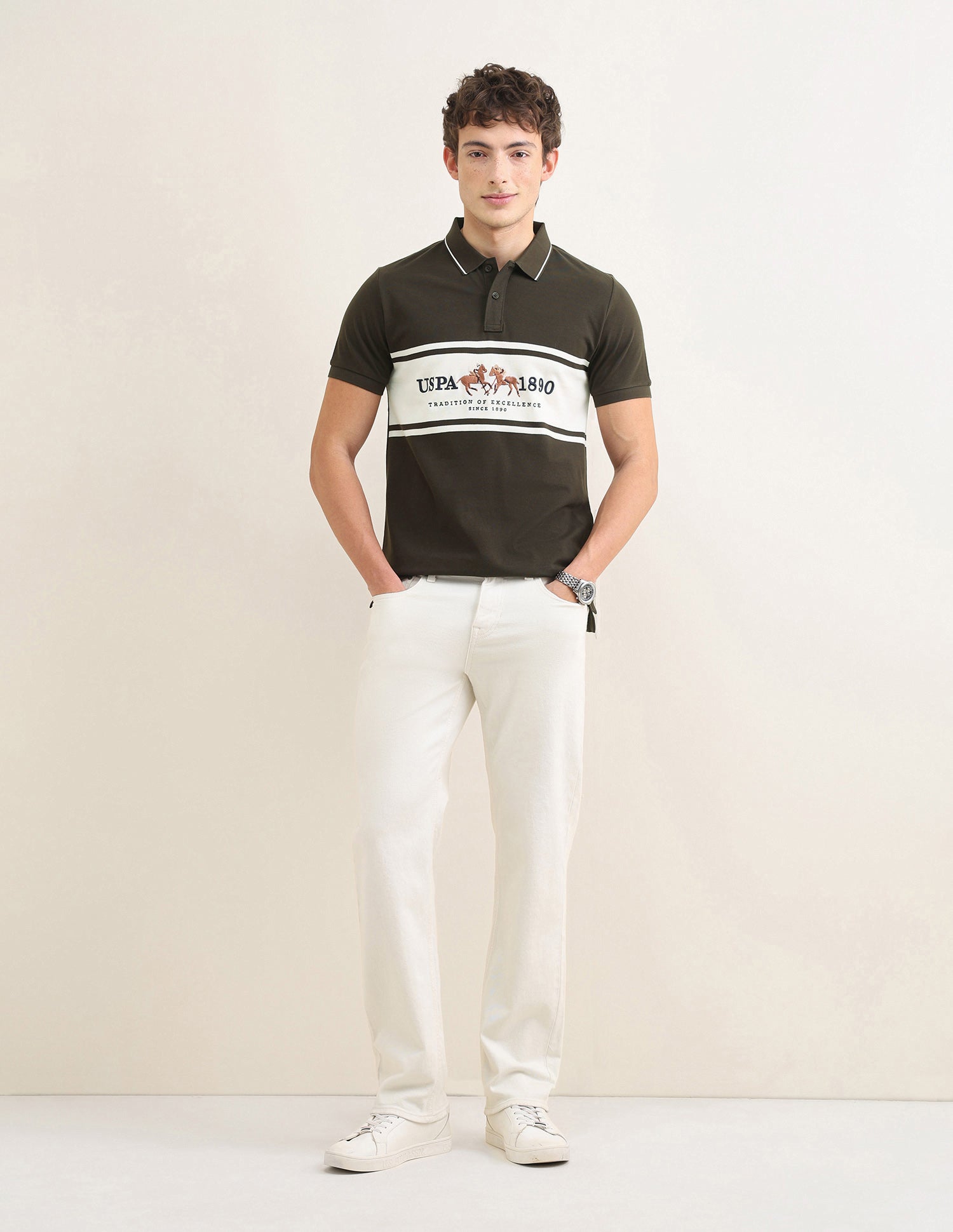 Sotogrande Brand Embroidered Polo Shirt Light Brown - U.S. Polo Assn. India | Large