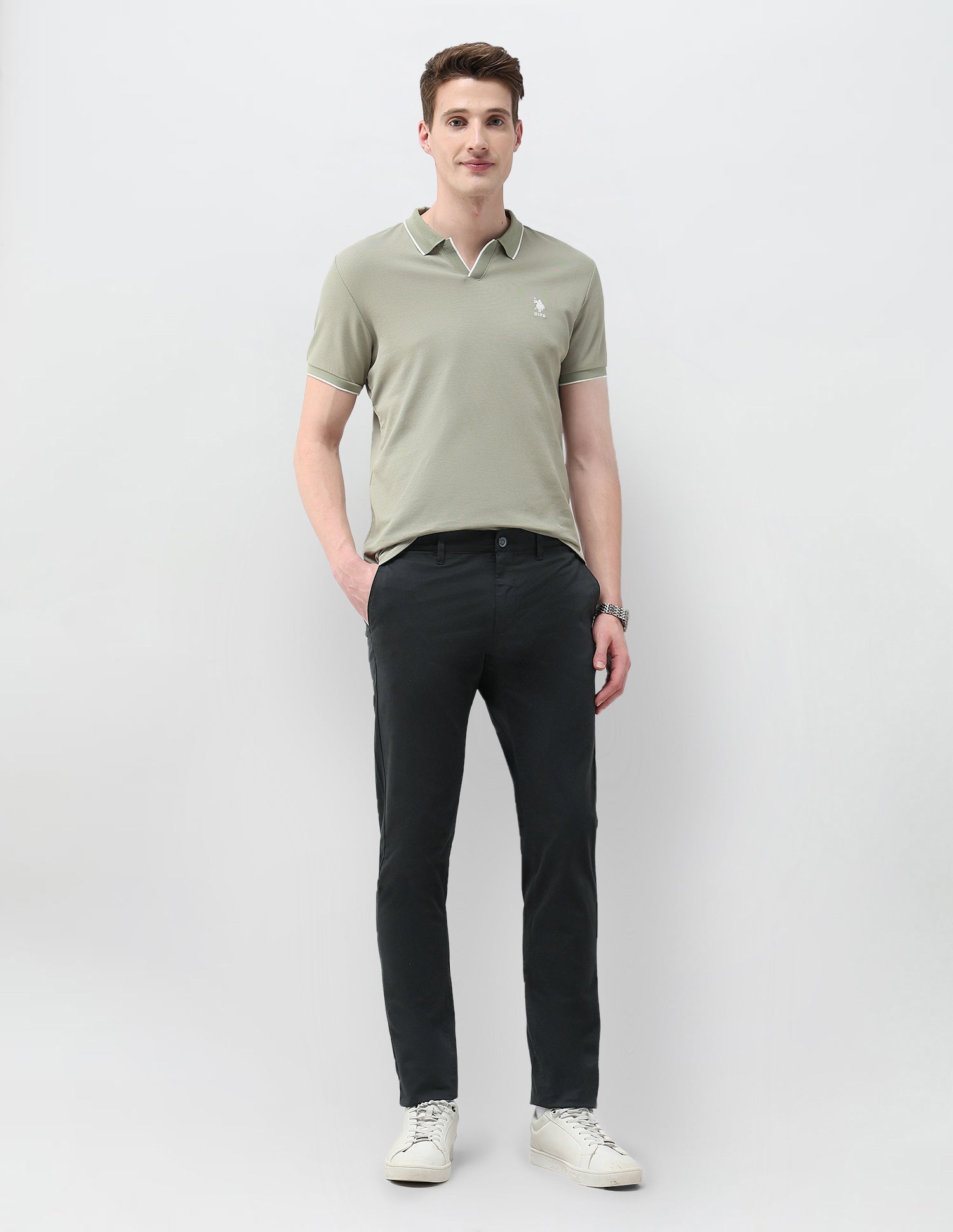 Slim Fit Satin Trousers Black - U.S. Polo Assn. India | Large