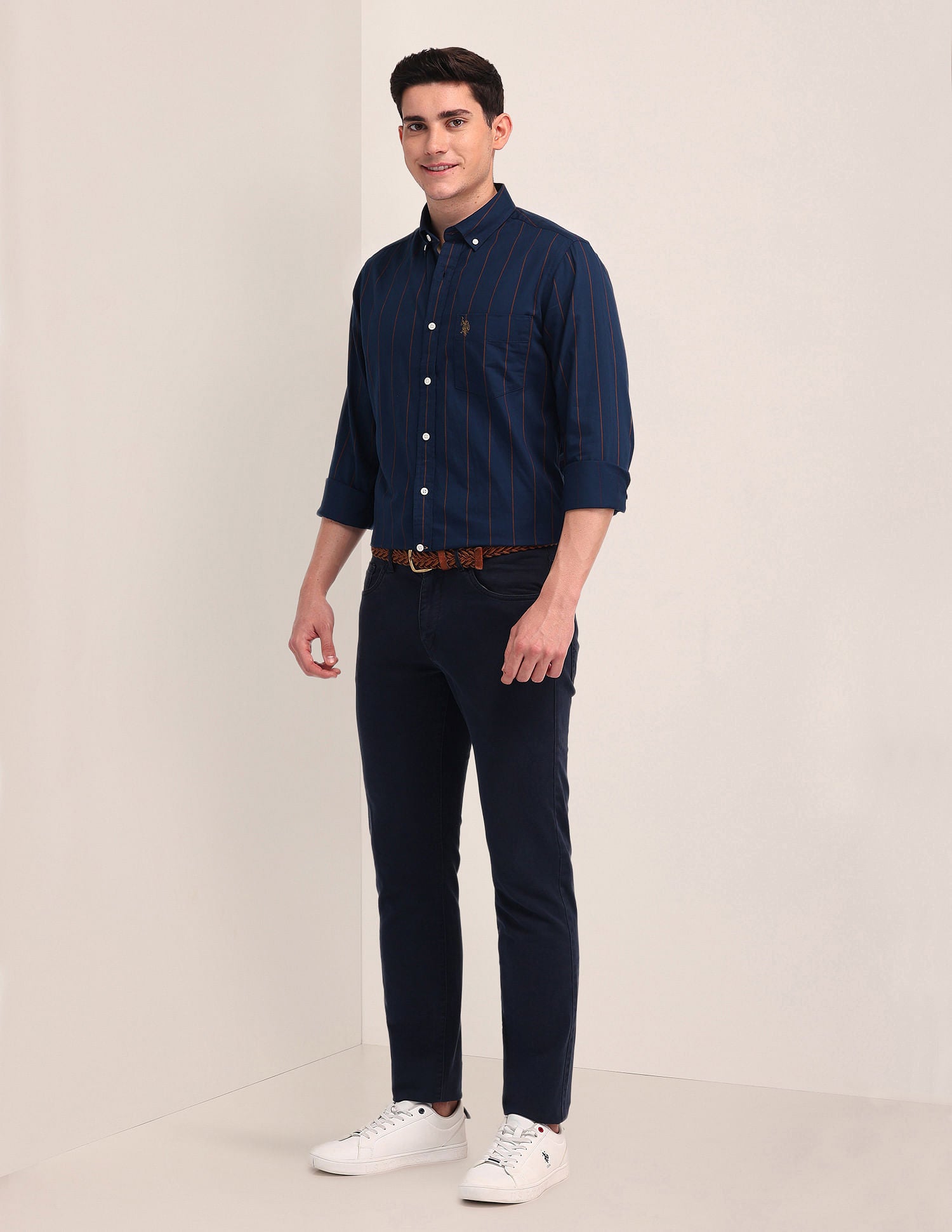 Tailored Fit Twill Striped Shirt Navy - U.S. POLO ASSN. | Large