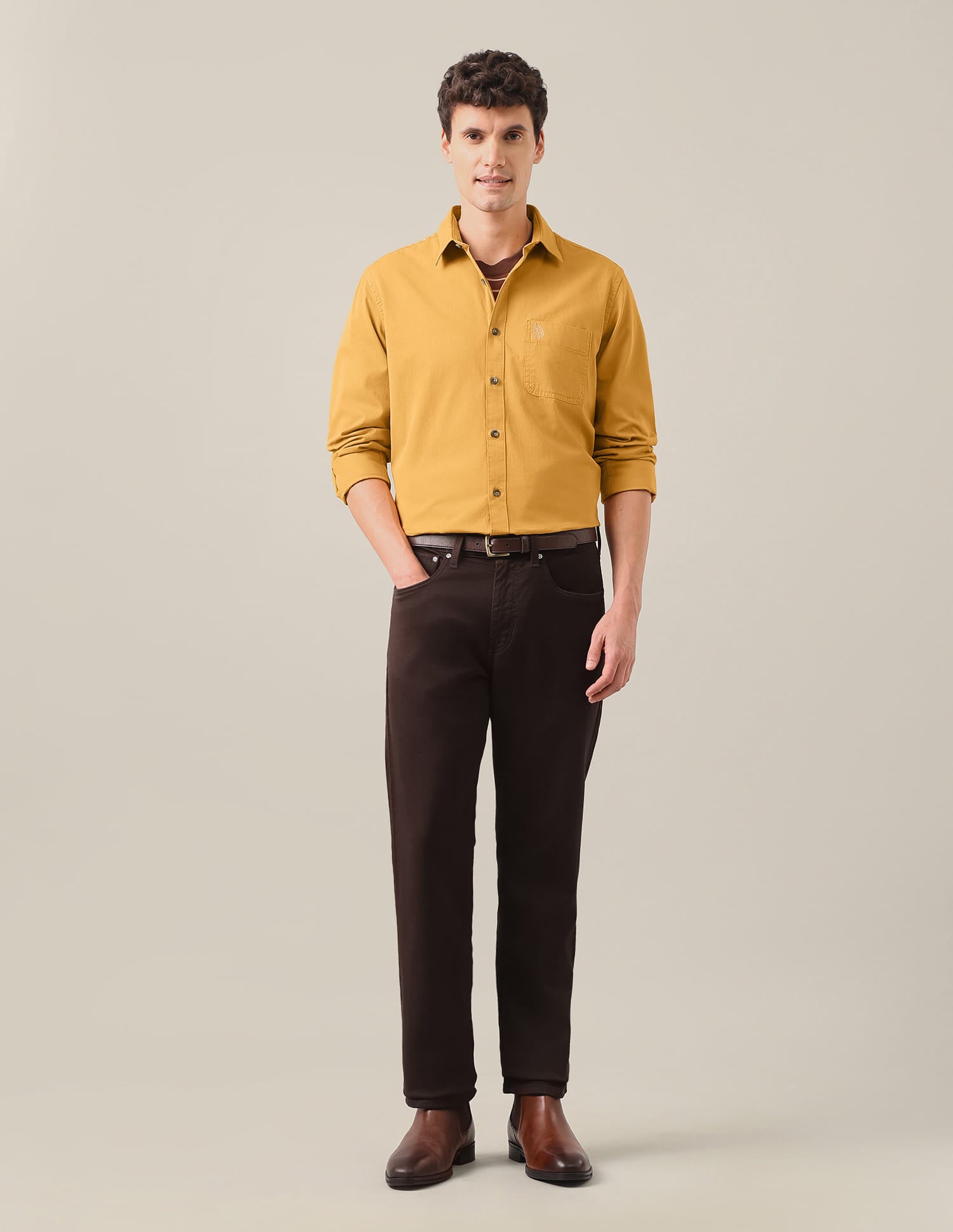 Solid Slim Shirt Ochre - U.S. Polo Assn. India | Large