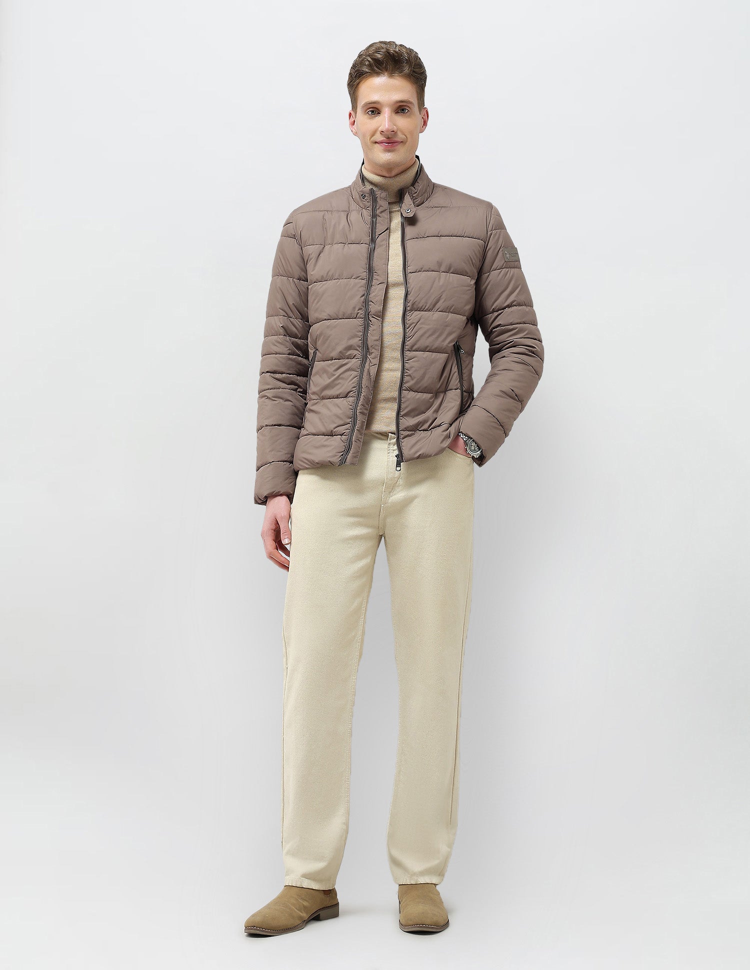 Solid Regular Fit Puffer Jacket Light Brown - U.S. Polo Assn. India | Large