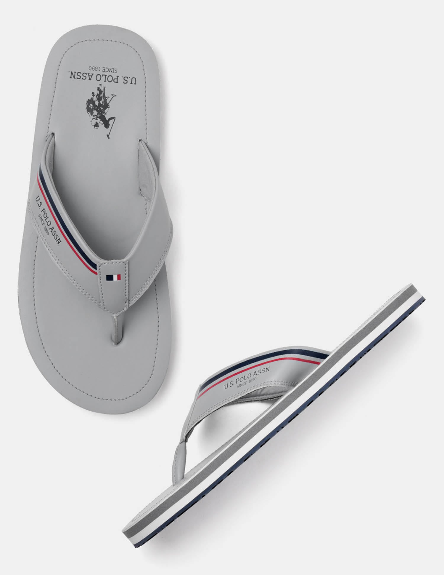 Men Nesta Striped Flip Flops Light Grey - U.S. Polo Assn. India | Large