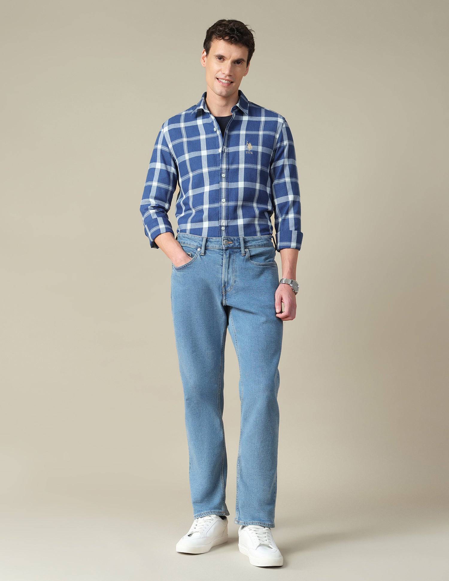Grid Tattersall Checked Twill Shirt Indigo - U.S. Polo Assn. India | Large
