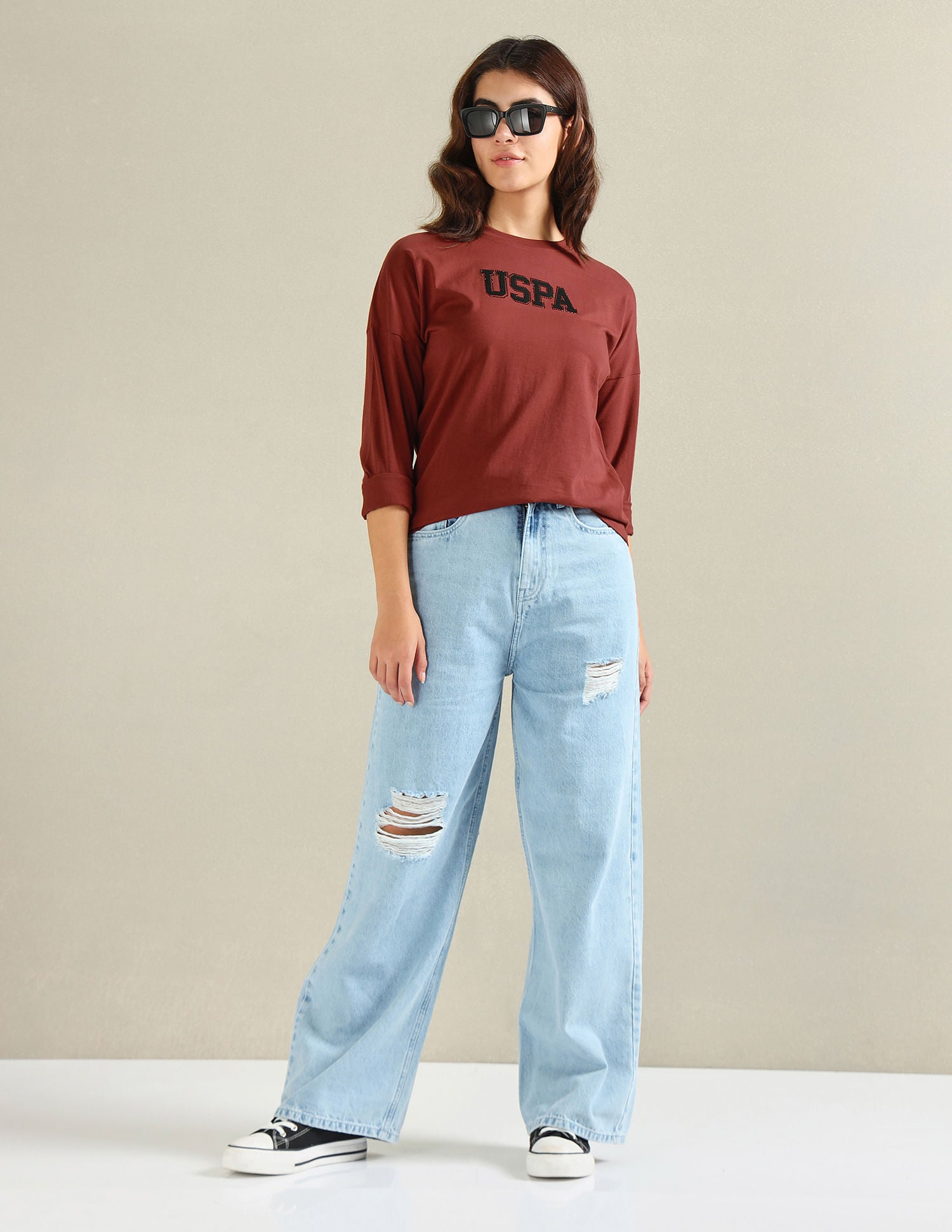 Pure Cotton Embellished T-Shirt Rust - U.S. POLO ASSN. | Large