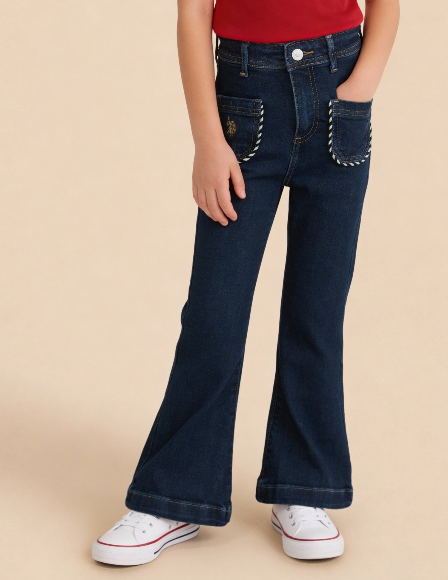Girls Mid Rise Flared Fit Jeans Dark Blue - U.S. Polo Assn. India | Large