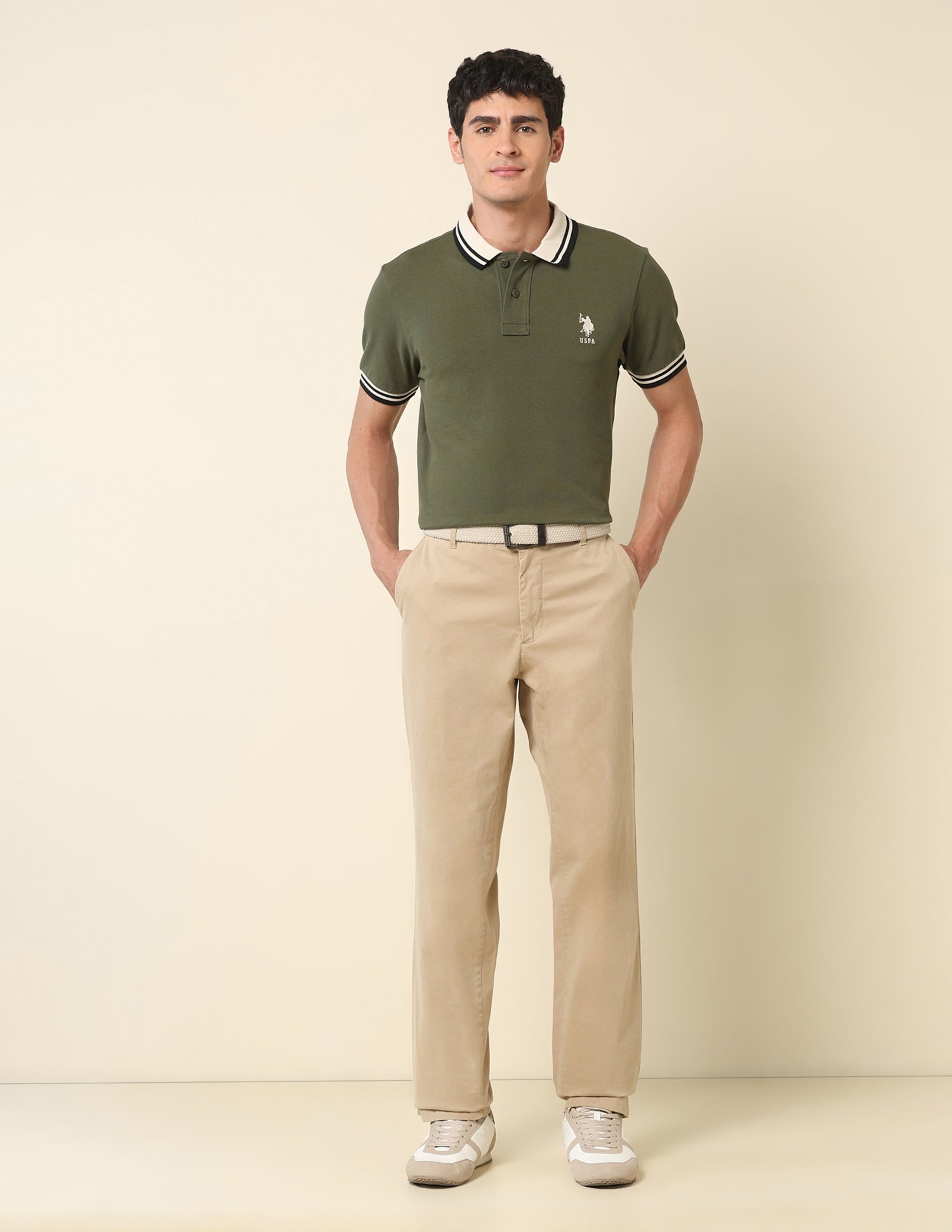 Pure Cotton Slim Fit Classic Polo Shirt Olive - U.S. Polo Assn. India | Large
