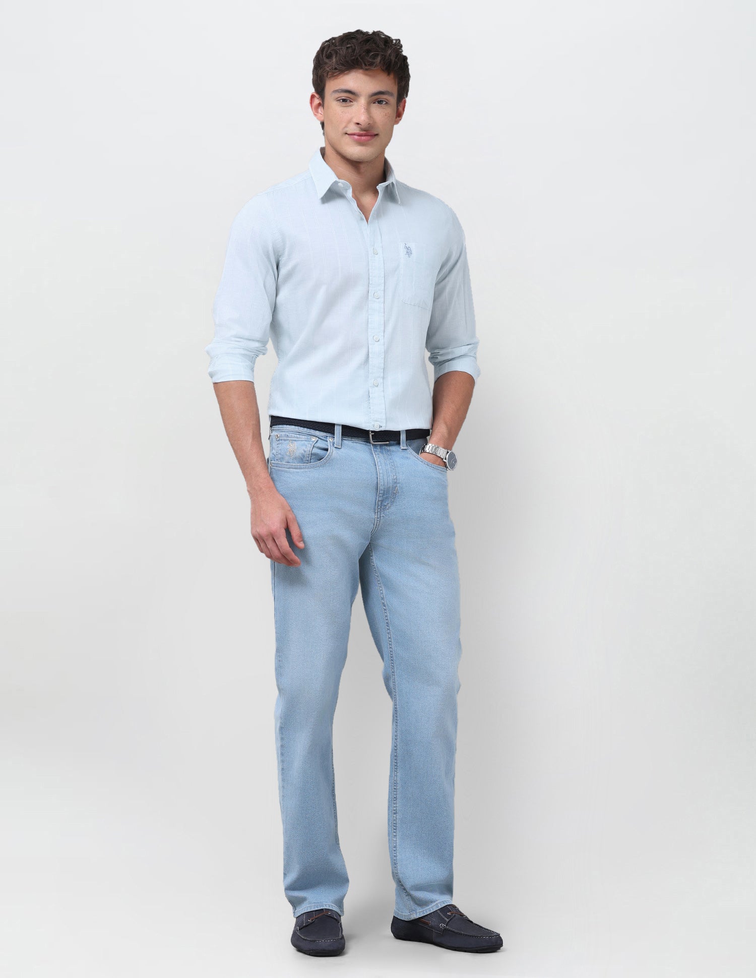 Vertical Striped Regular Fit Shirt Light Blue - U.S. Polo Assn. India | Large