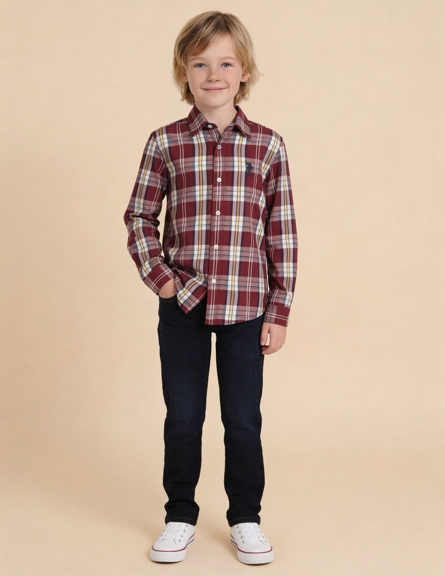 Twill Plaid Checked Shirt Maroon - U.S. Polo Assn. India | Large