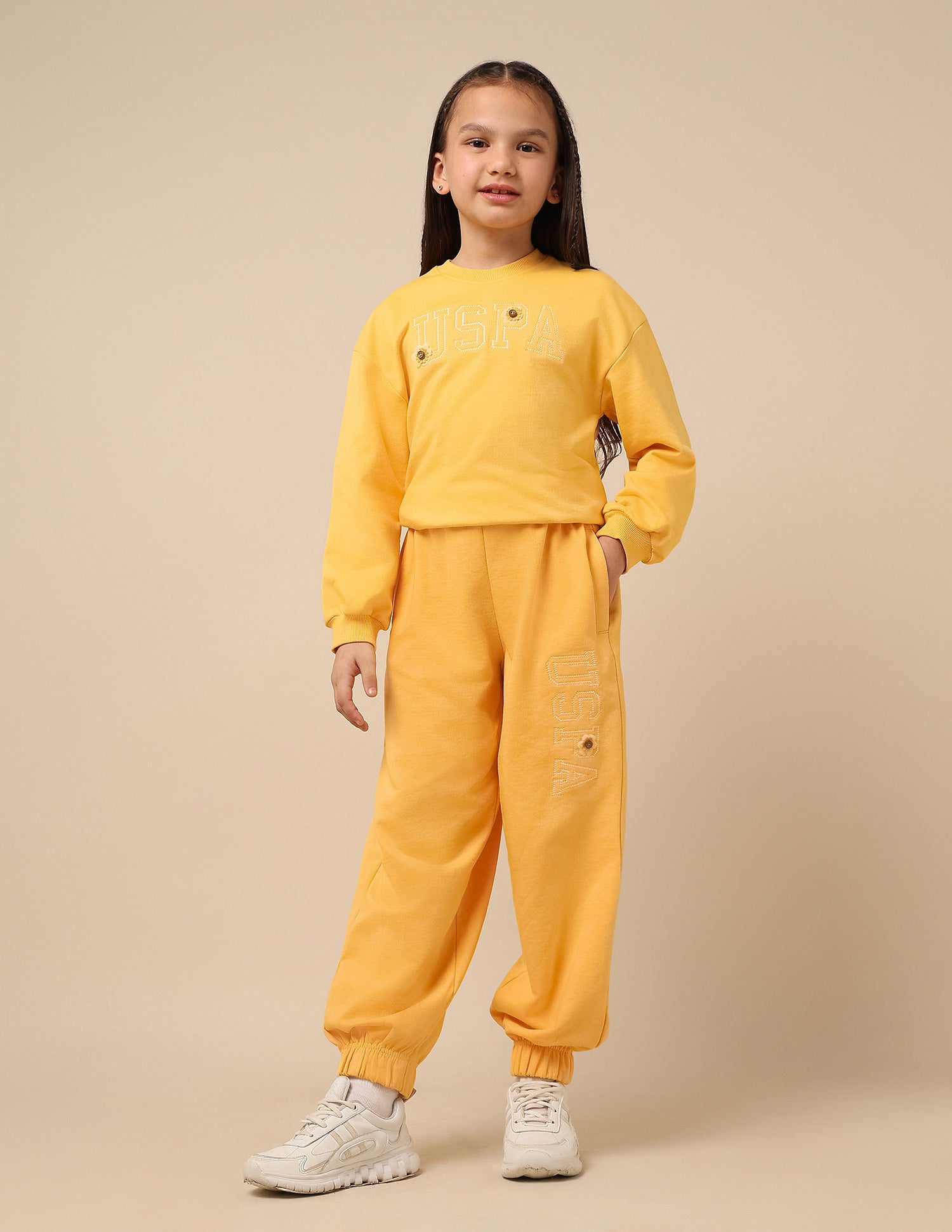 Girls Brand Embroidered Mid Rise Joggers Yellow - U.S. POLO ASSN. | Large