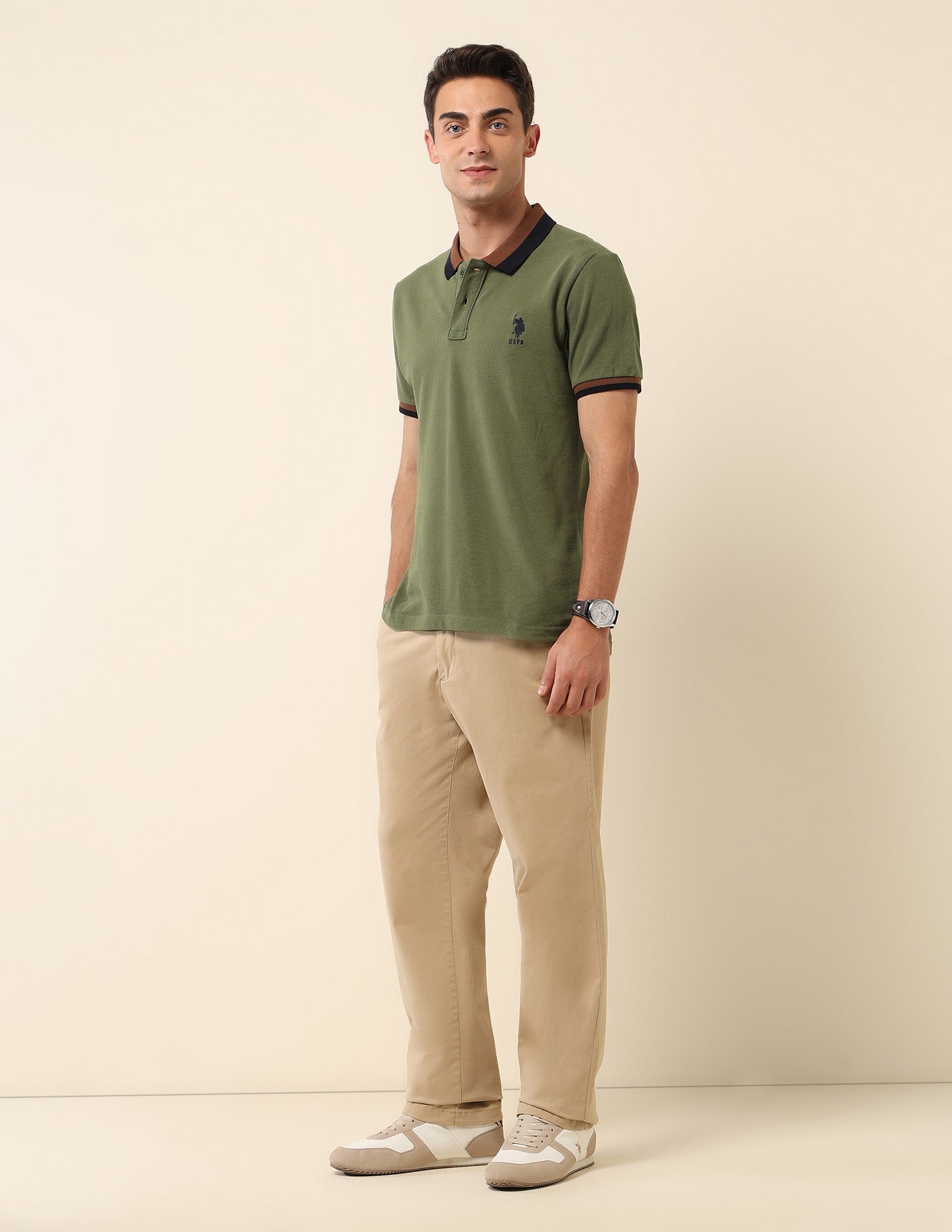 Solid Slim Fit Polo Shirt Olive - U.S. Polo Assn. India | Large