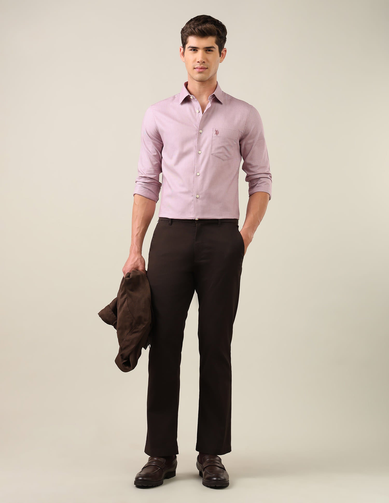 Textured Tailored Fit Shirt Pink - U.S. Polo Assn. India | Large