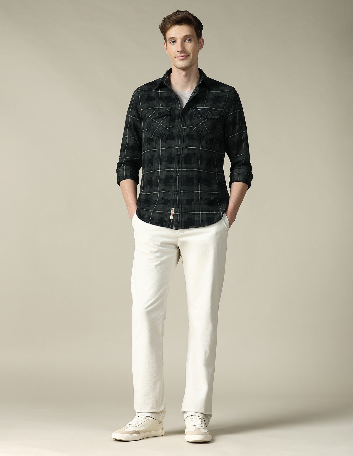 Tartan Checked Regular Fit Shacket Olive - U.S. Polo Assn. India | Large