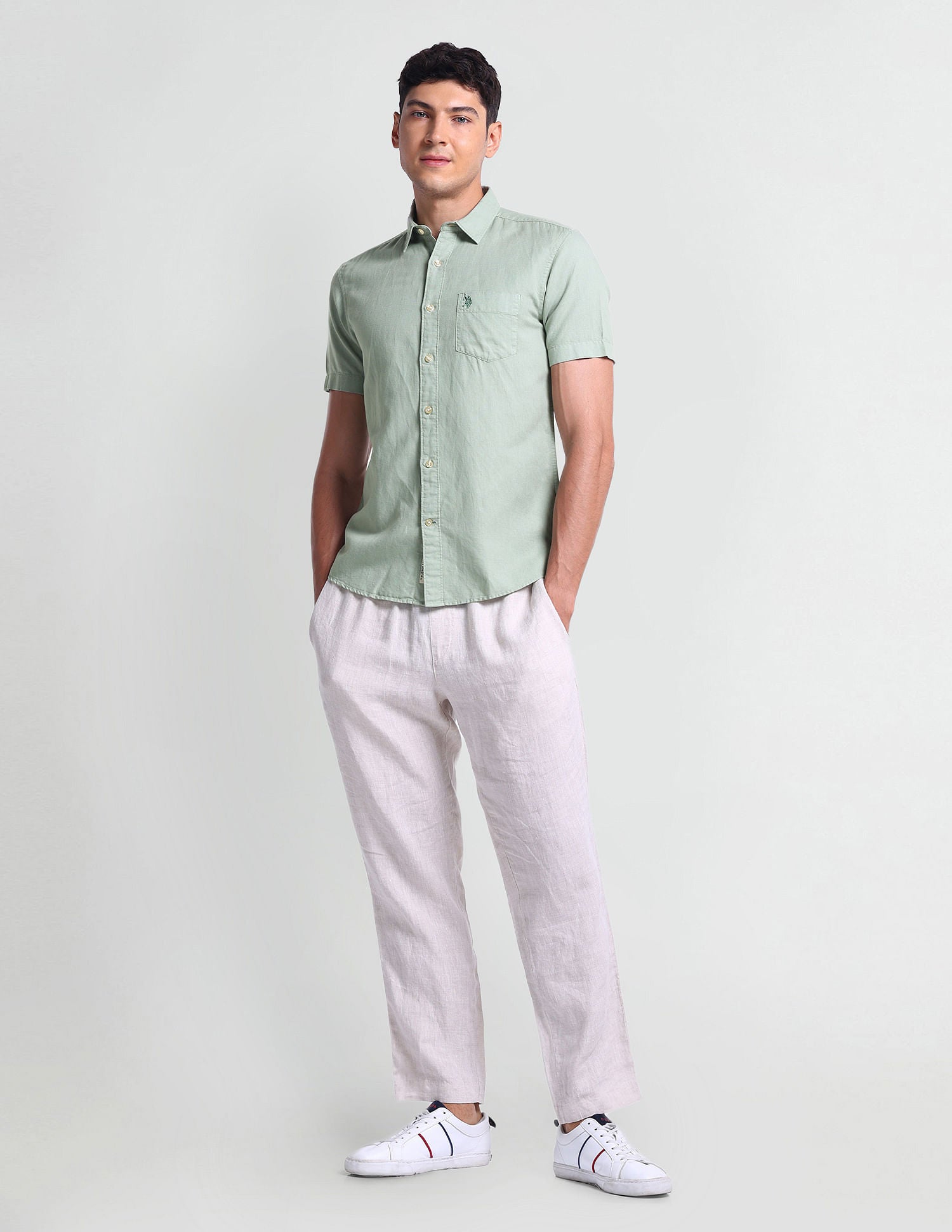 Slim Fit Short Sleeve Shirt Green - U.S. Polo Assn. India | Large