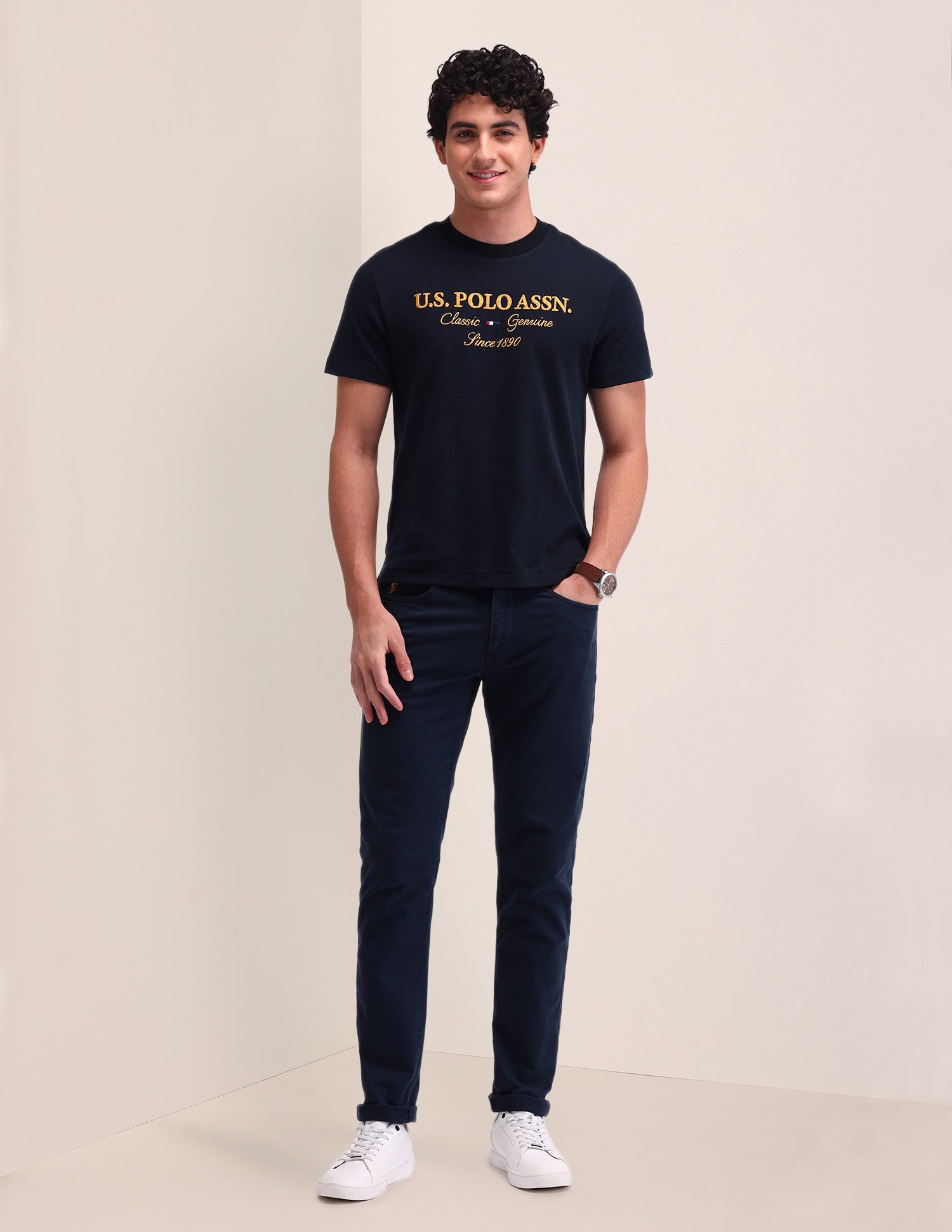 Brand Printed Cotton T-Shirt Navy - U.S. Polo Assn. India | Large