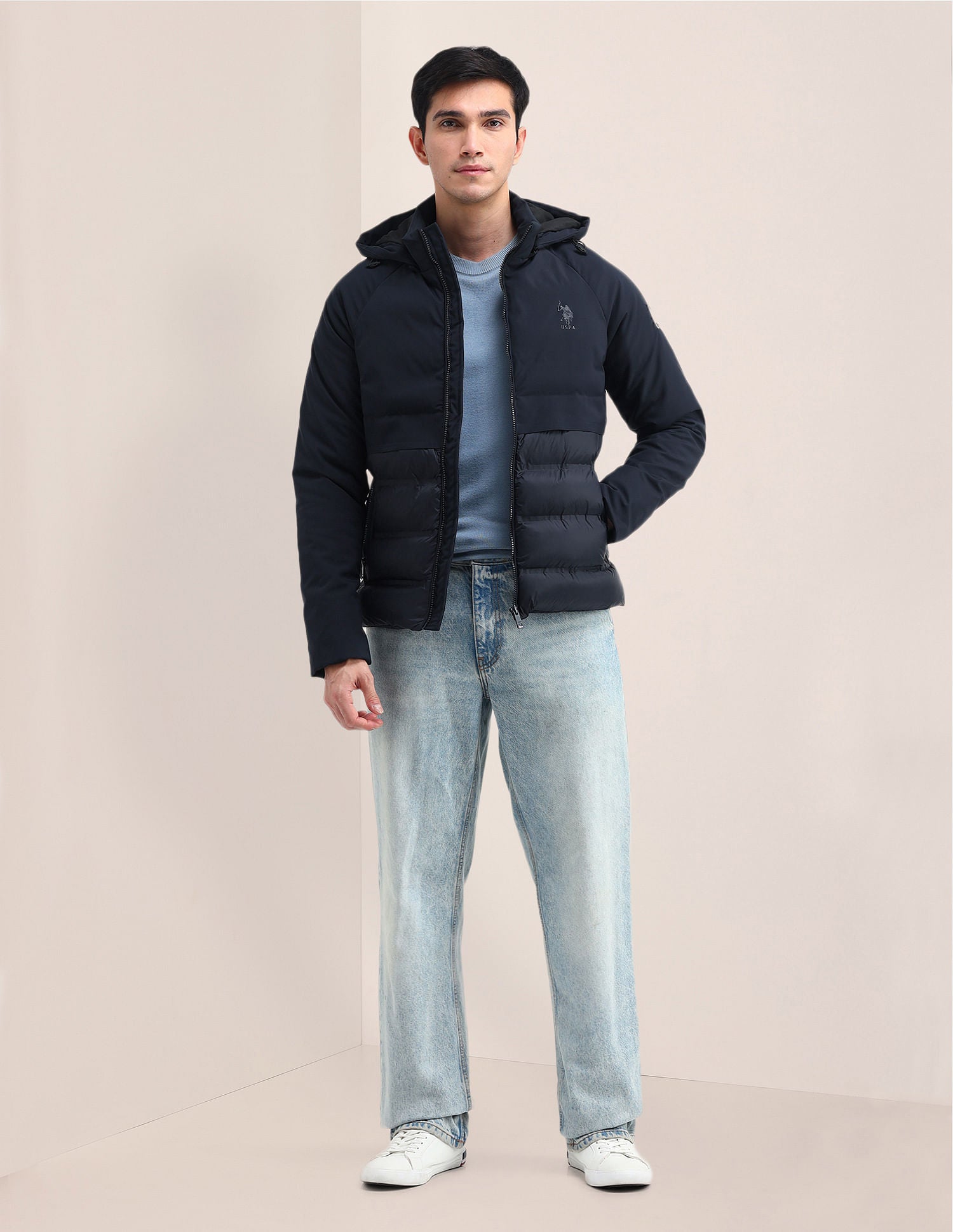 Solid Hooded Puffer Jacket Dark Navy - U.S. POLO ASSN. | Large