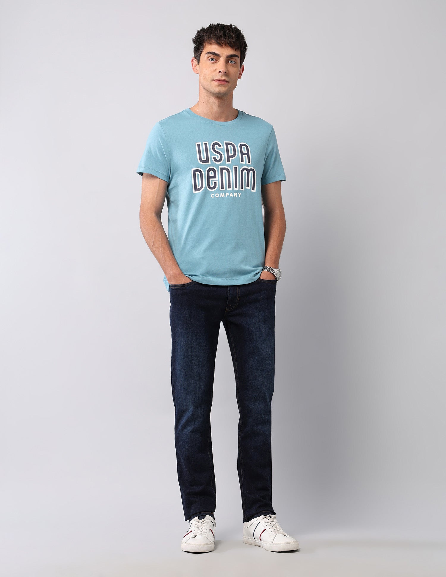 Pure Cotton Brand Printed T- Shirt Light Blue - U.S. Polo Assn. India | Large