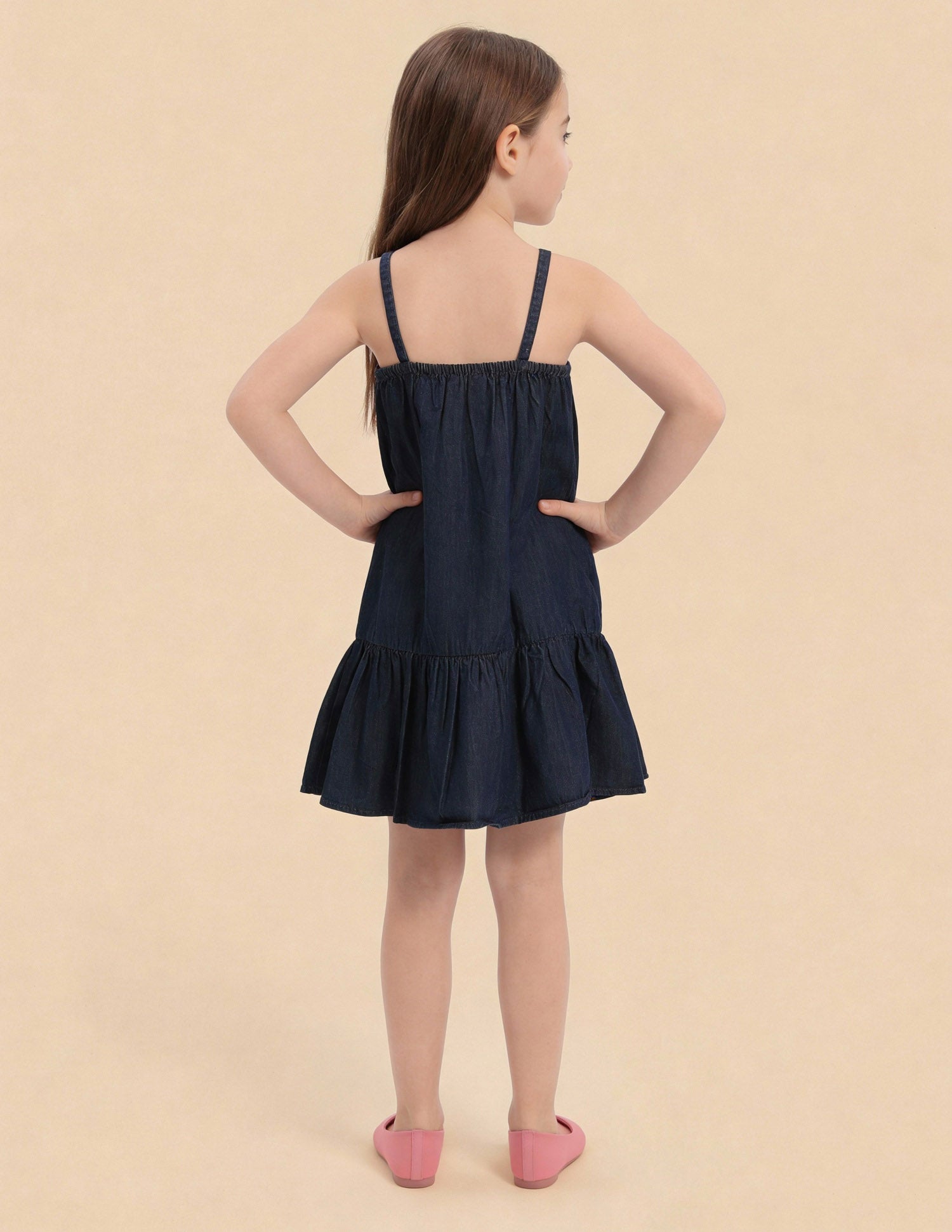 Girls A-Line Denim Strappy Dress Dark Blue - U.S. Polo Assn. India | Large