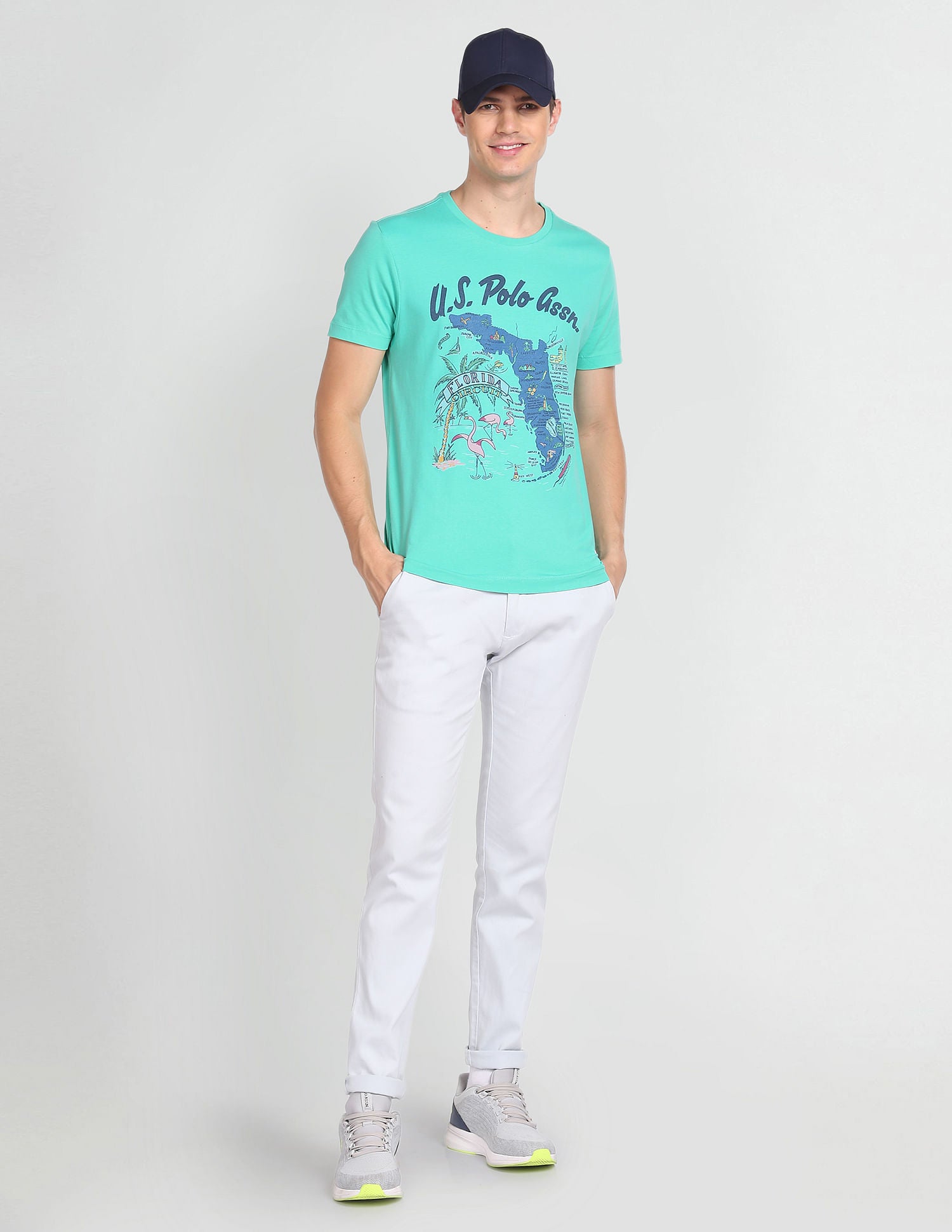 Crew Neck Graphic Print T-Shirt Turquoise - U.S. Polo Assn. India | Large