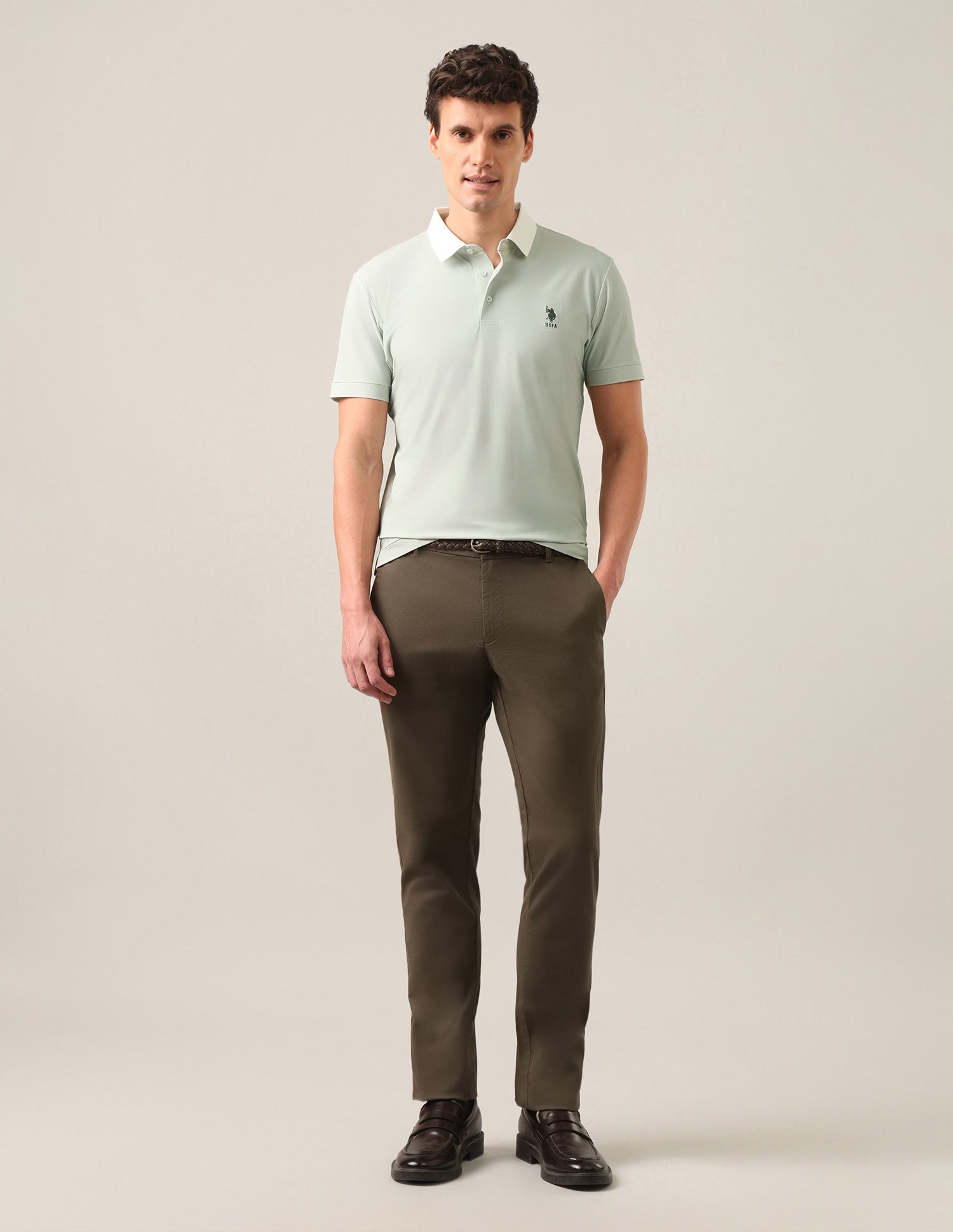 Solid Slim Fit Polo Shirt Light Green - U.S. Polo Assn. India | Large