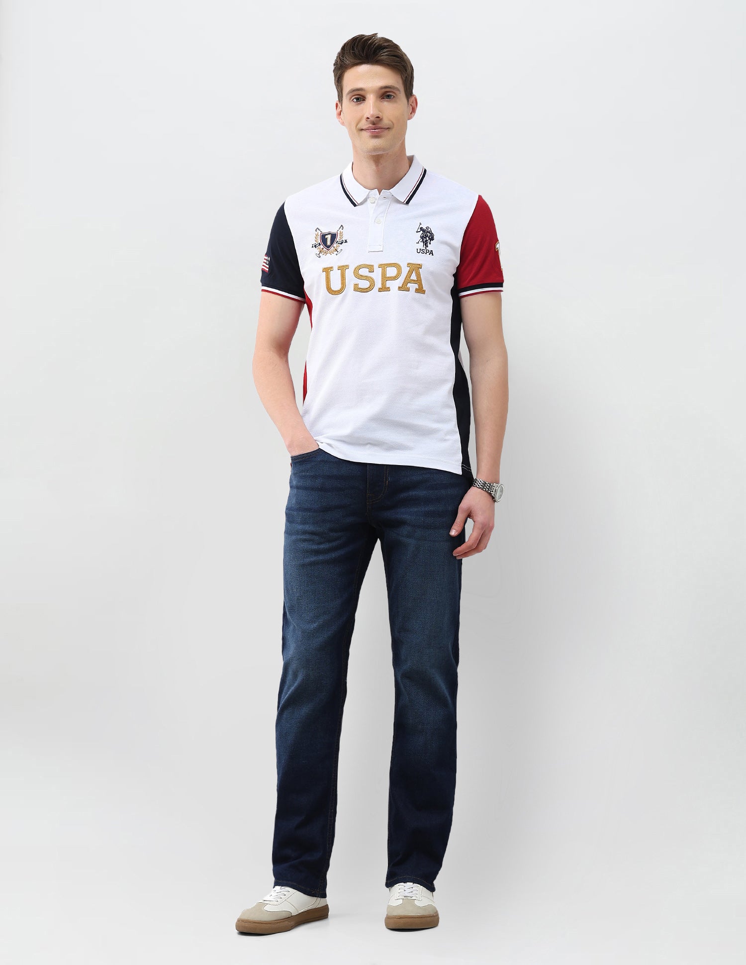 Colourblocked Brand Embroidered Slim Fit Polo Shirt White - U.S. Polo Assn. India | Large