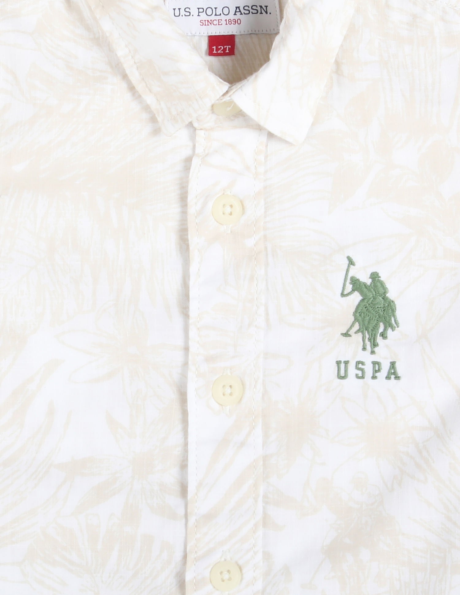 Boys Floral Print Cotton Shirt Ecru - U.S. POLO ASSN. | Large