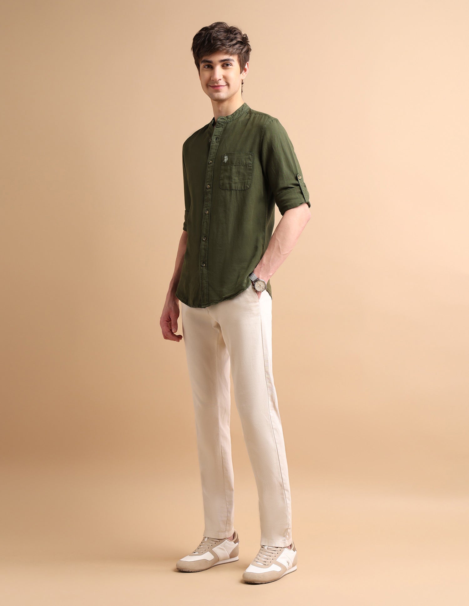 Dyed Linen Shirt Olive - U.S. POLO ASSN. | Large