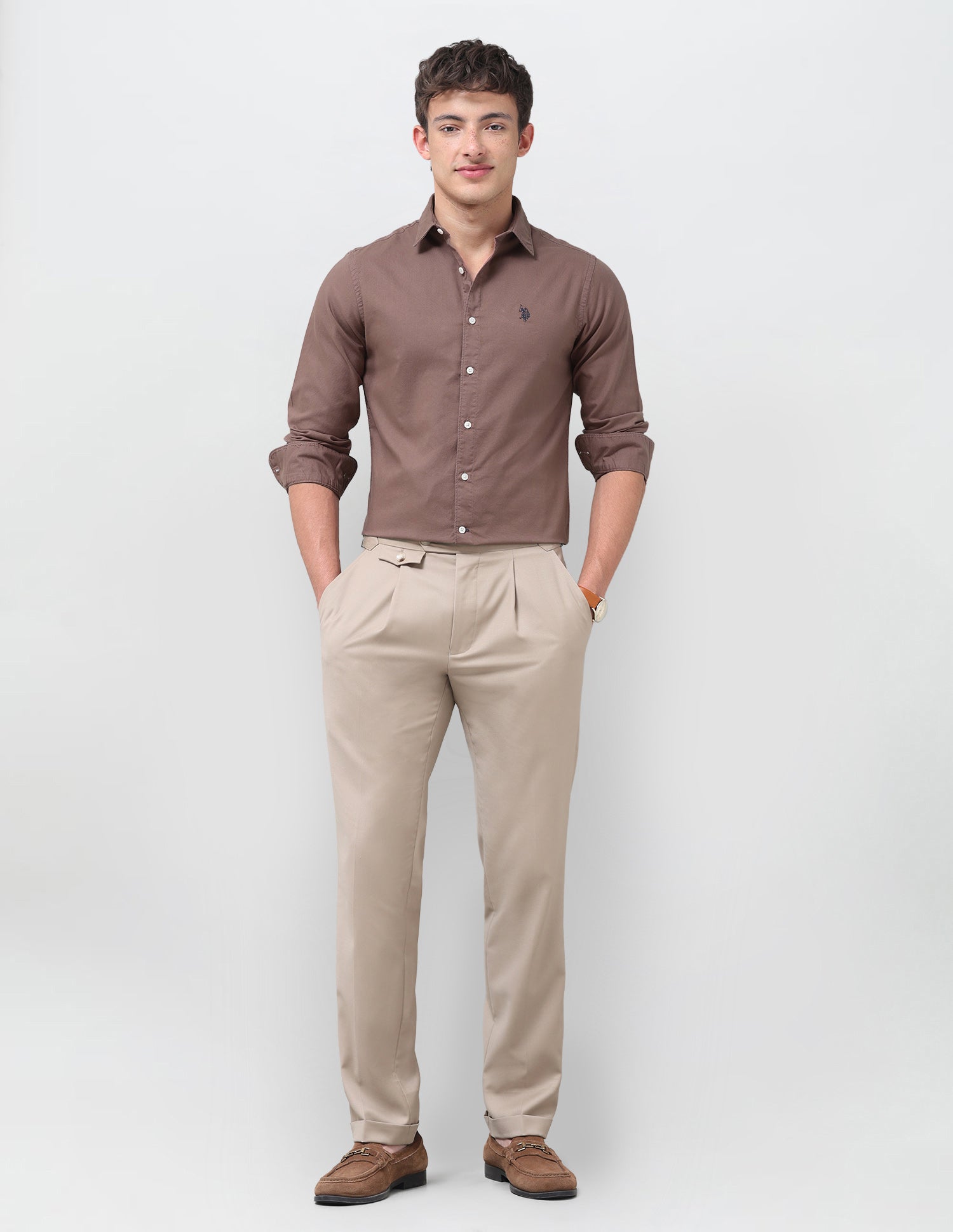 Solid Tailored Fit Shirt Brown - U.S. Polo Assn. India | Large