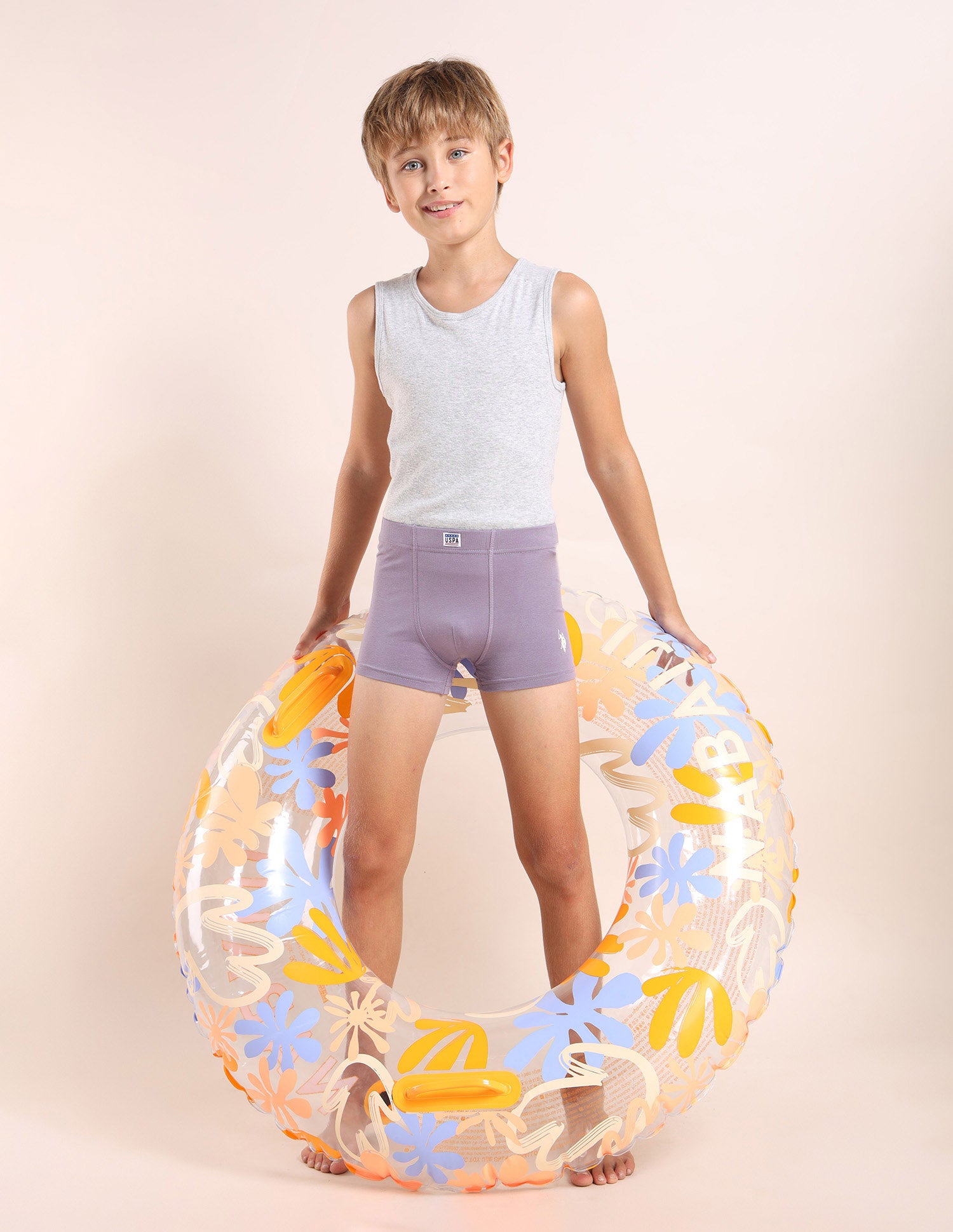 Boys Cotton Spandex Solid Trunks - Pack Of 3 Purple, Yellow and Green - U.S. POLO ASSN. | Large