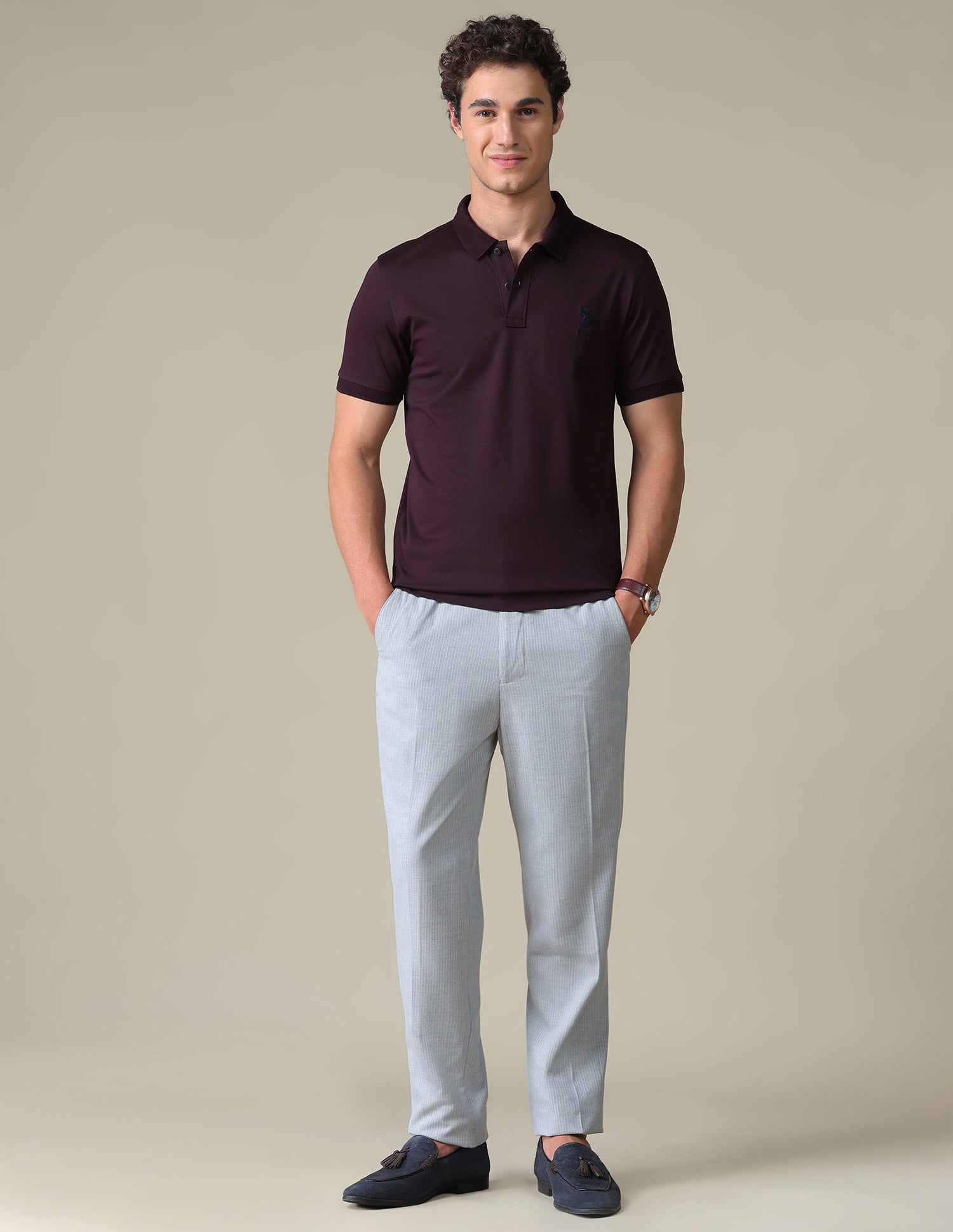 Regular Fit Solid Polo Shirt Purple - U.S. Polo Assn. India | Large