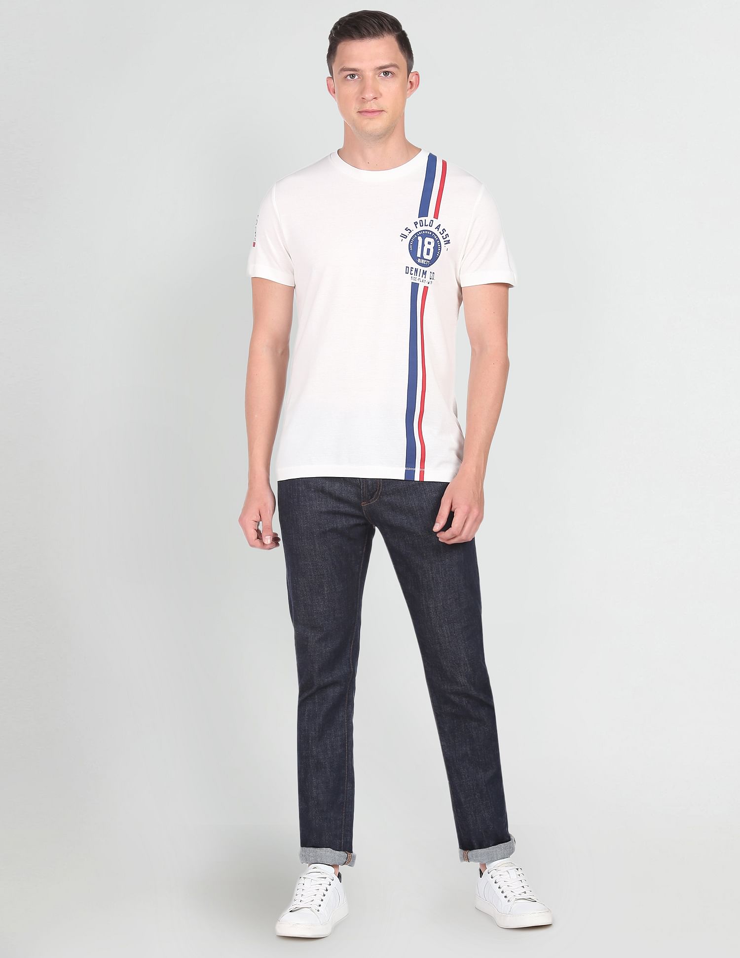 Pure Cotton Vertical Stripe T-Shirt White - U.S. POLO ASSN. | Large