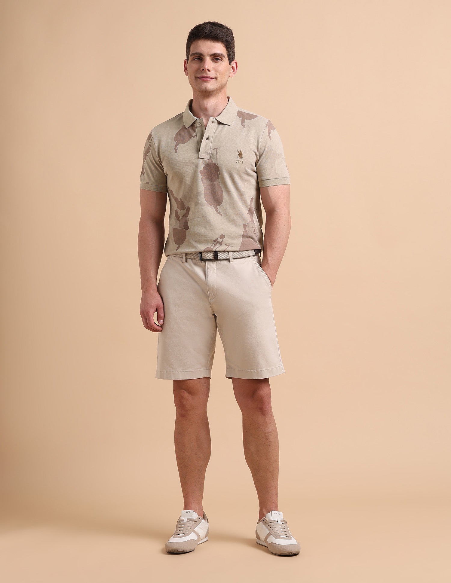 All-Over Printed Pure Cotton Polo Shirt Beige - U.S. POLO ASSN. | Large