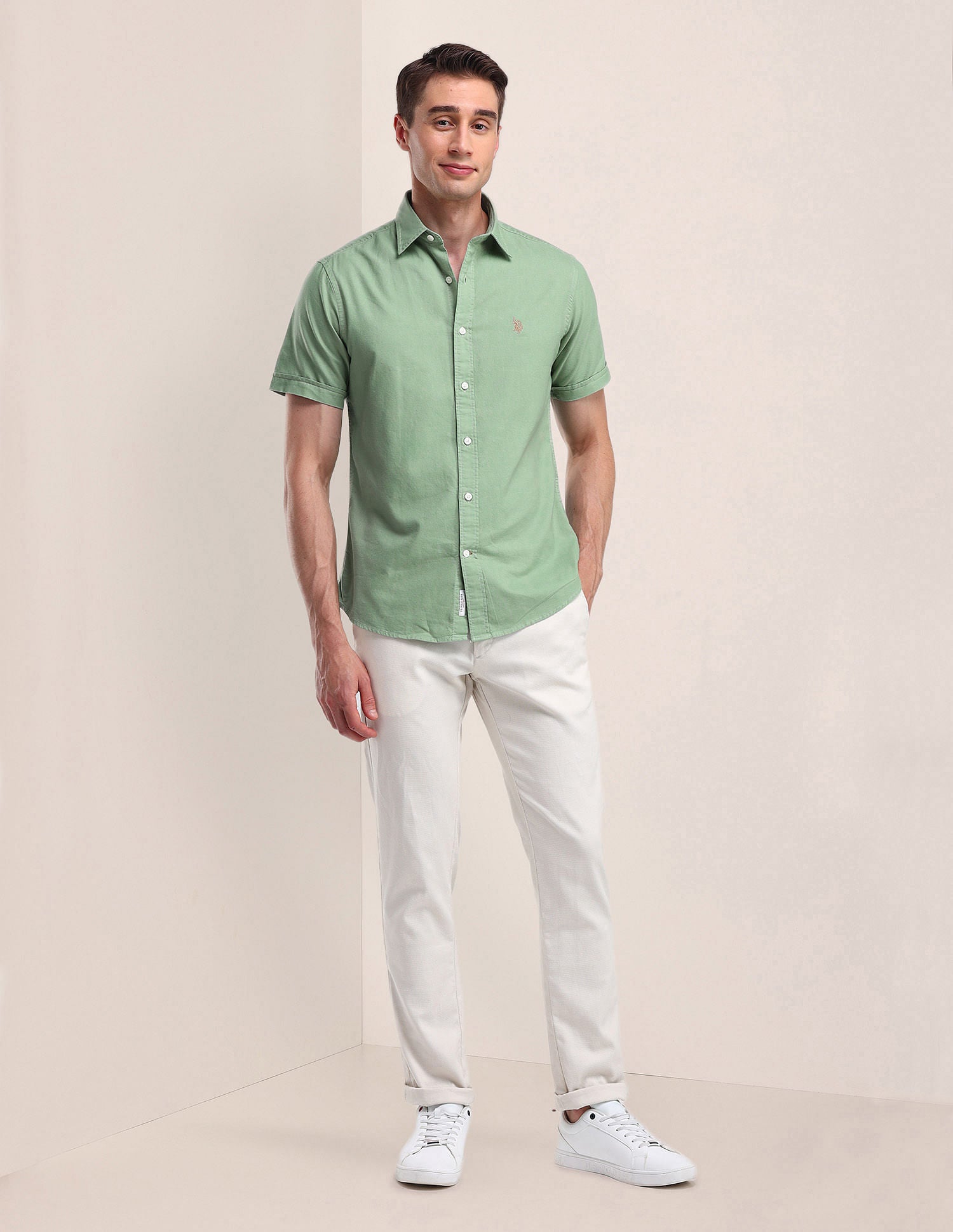 Tailored Fit Cotton Oxford Shirt Green - U.S. Polo Assn. India | Large