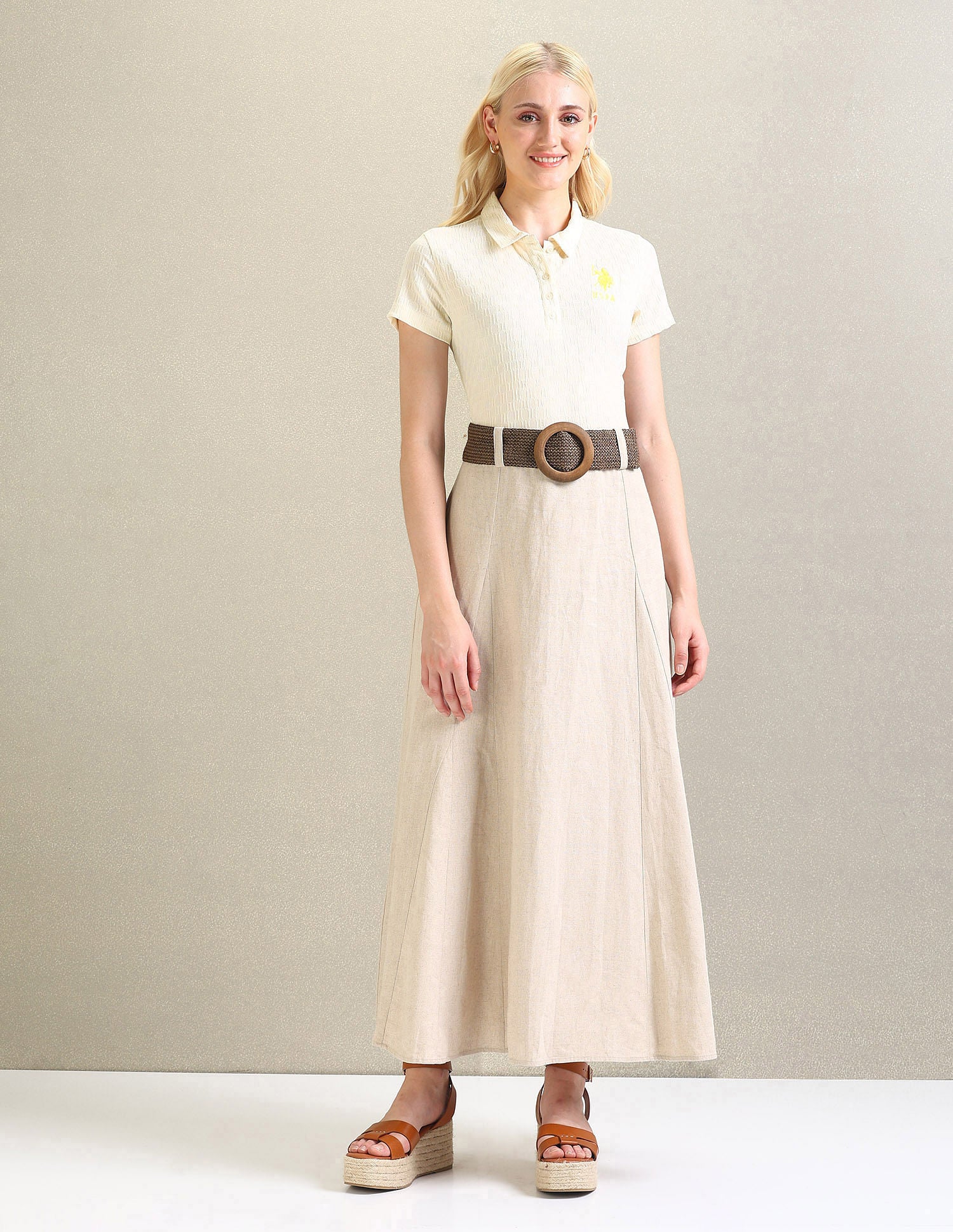 Ribbed Collar Textured Polo Shirt Cream - U.S. POLO ASSN. | Large