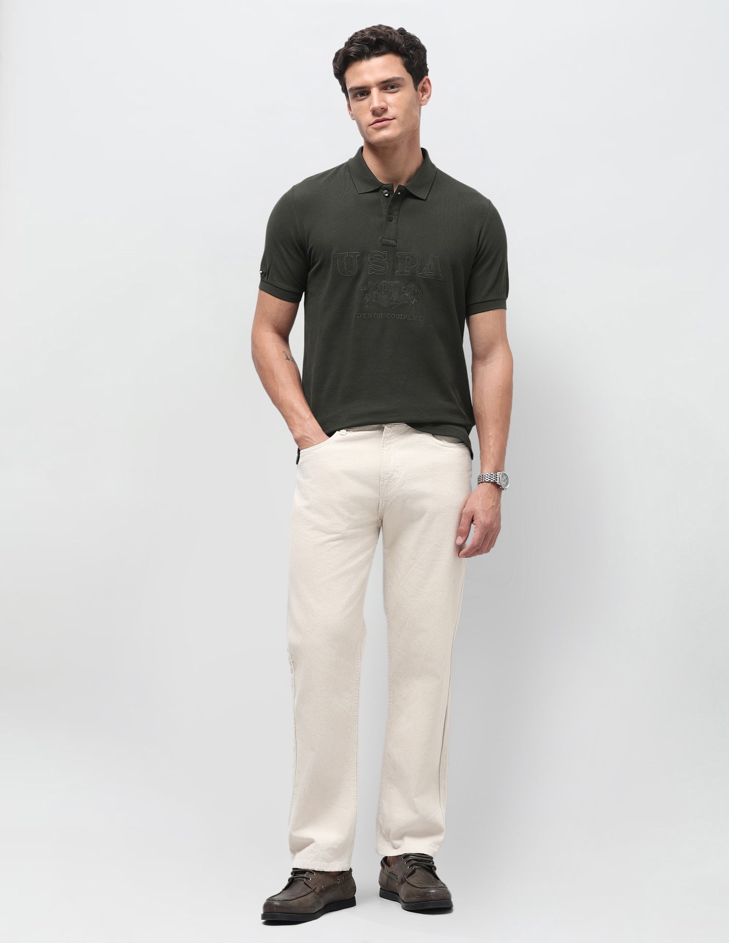 Brand Applique Slim Fit Polo Shirt Olive - U.S. Polo Assn. India | Large