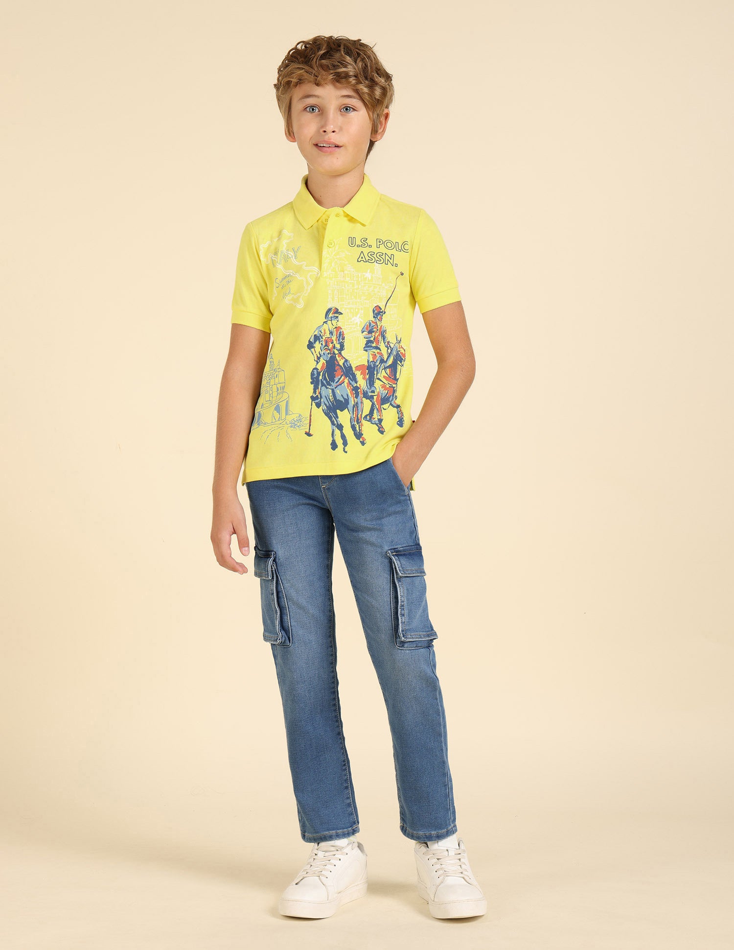 Boys Regular Fit Graphic Printed Polo Shirt Light Yellow - U.S. POLO ASSN. | Large