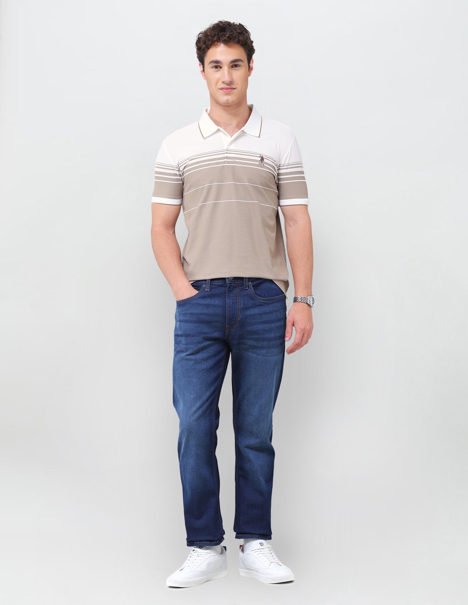 Colourblocked Slim Fit Polo Shirt Off White - U.S. Polo Assn. India | Large