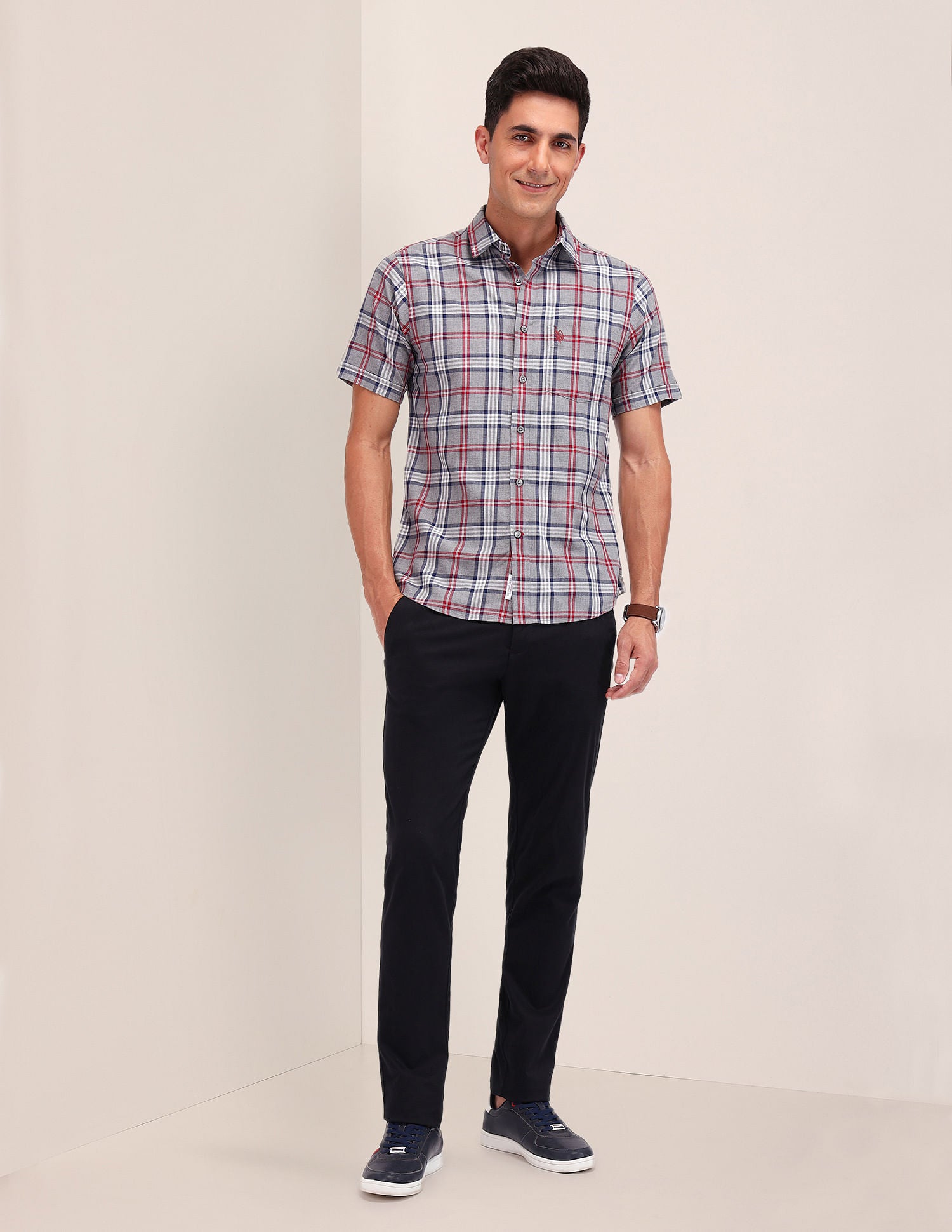 Tailored Fit Tartan Checked Shirt Dark Grey - U.S. Polo Assn. India | Large