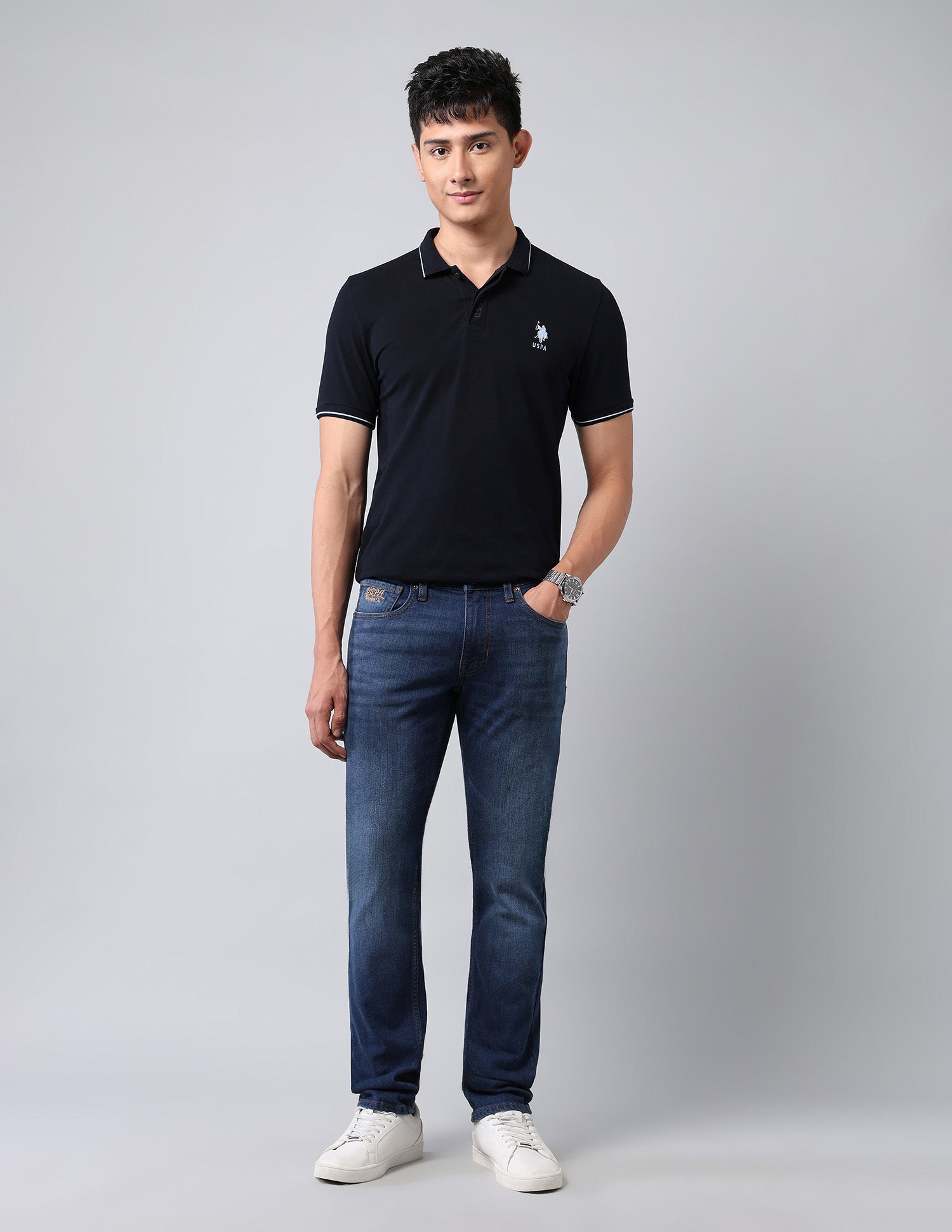 Brandon Slim Tapered Fit Blue Jeans Med Blue - U.S. POLO ASSN. | Large