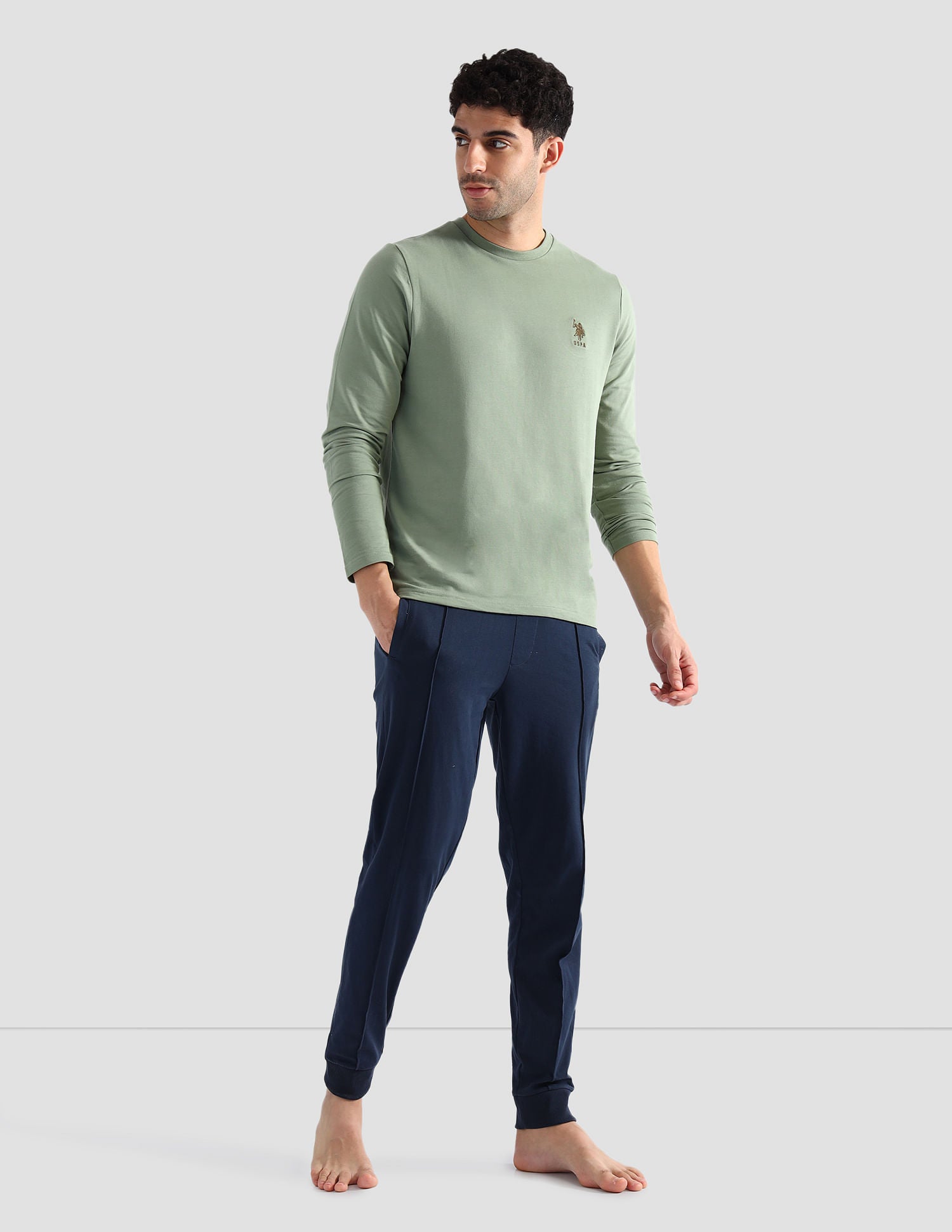 Round Neck Pure Cotton Lounge T-Shirt Aqua Green - U.S. POLO ASSN. | Large