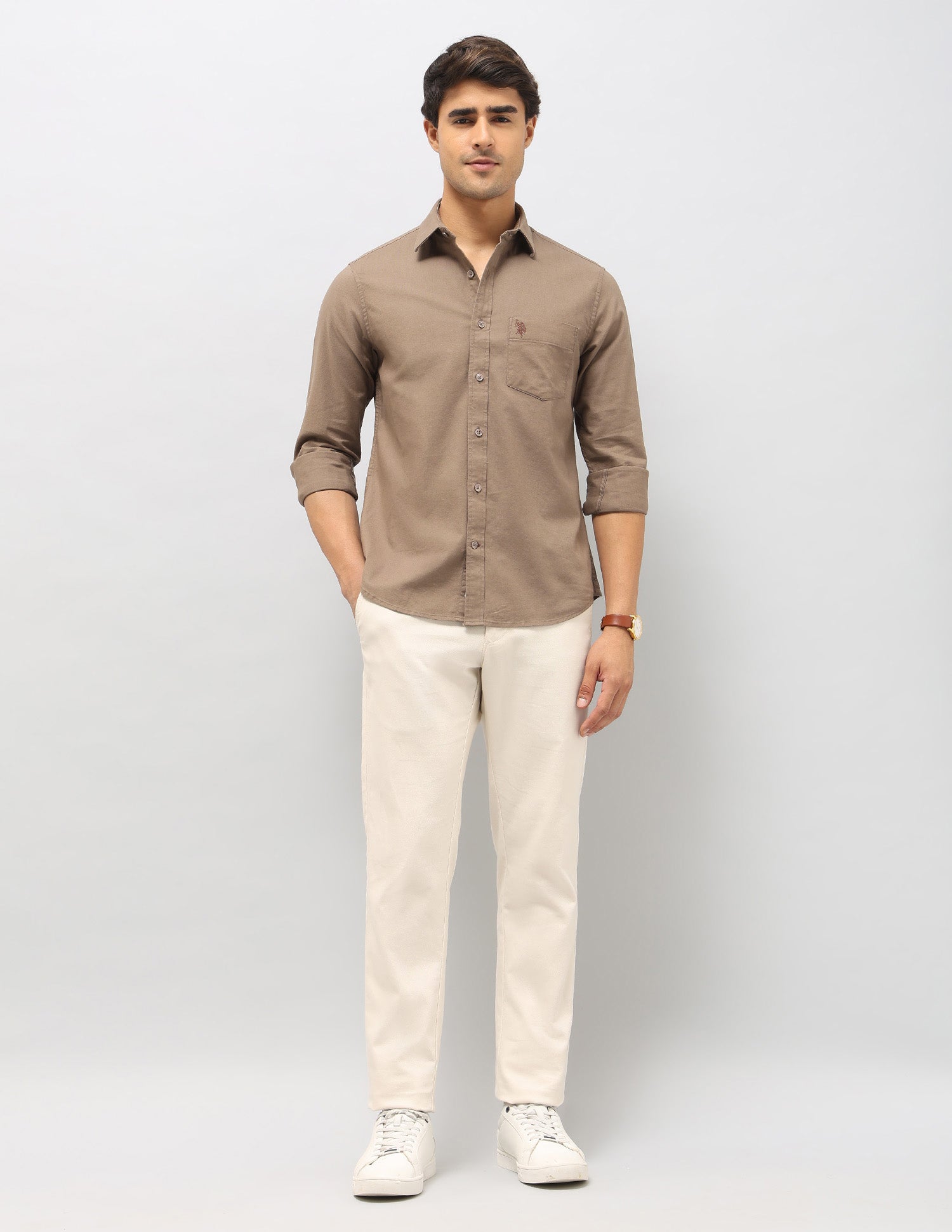 Solid Tailored Fit Shirt Brown - U.S. Polo Assn. India | Large