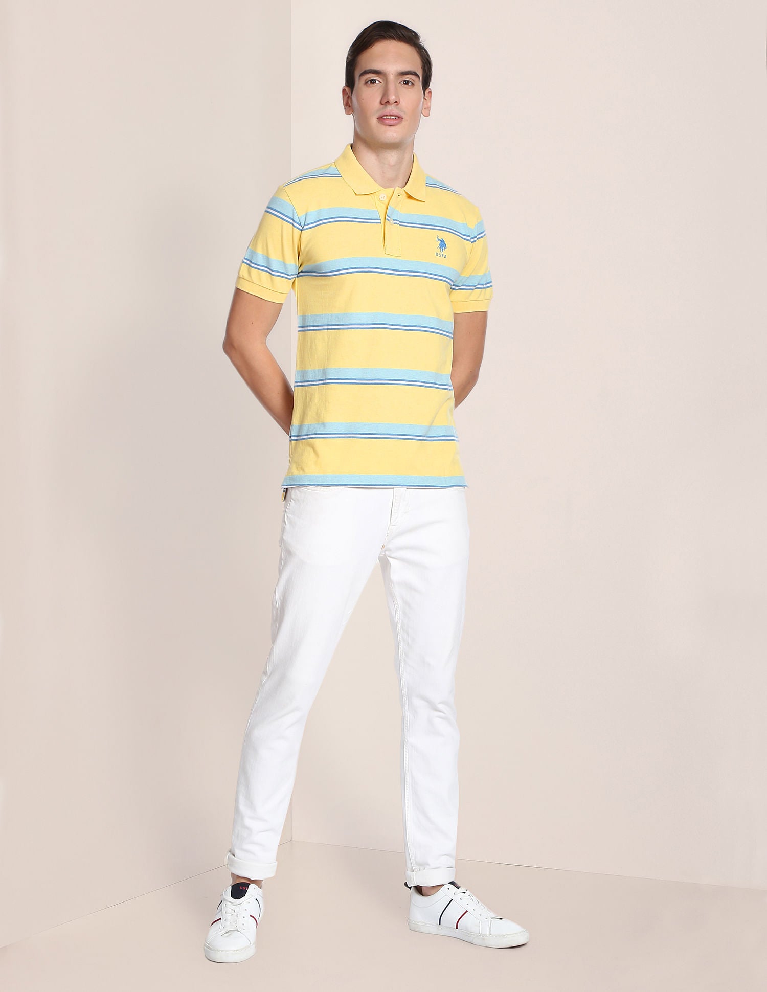 Signature Stripe Cotton Polo Shirt Yellow - U.S. Polo Assn. India | Large