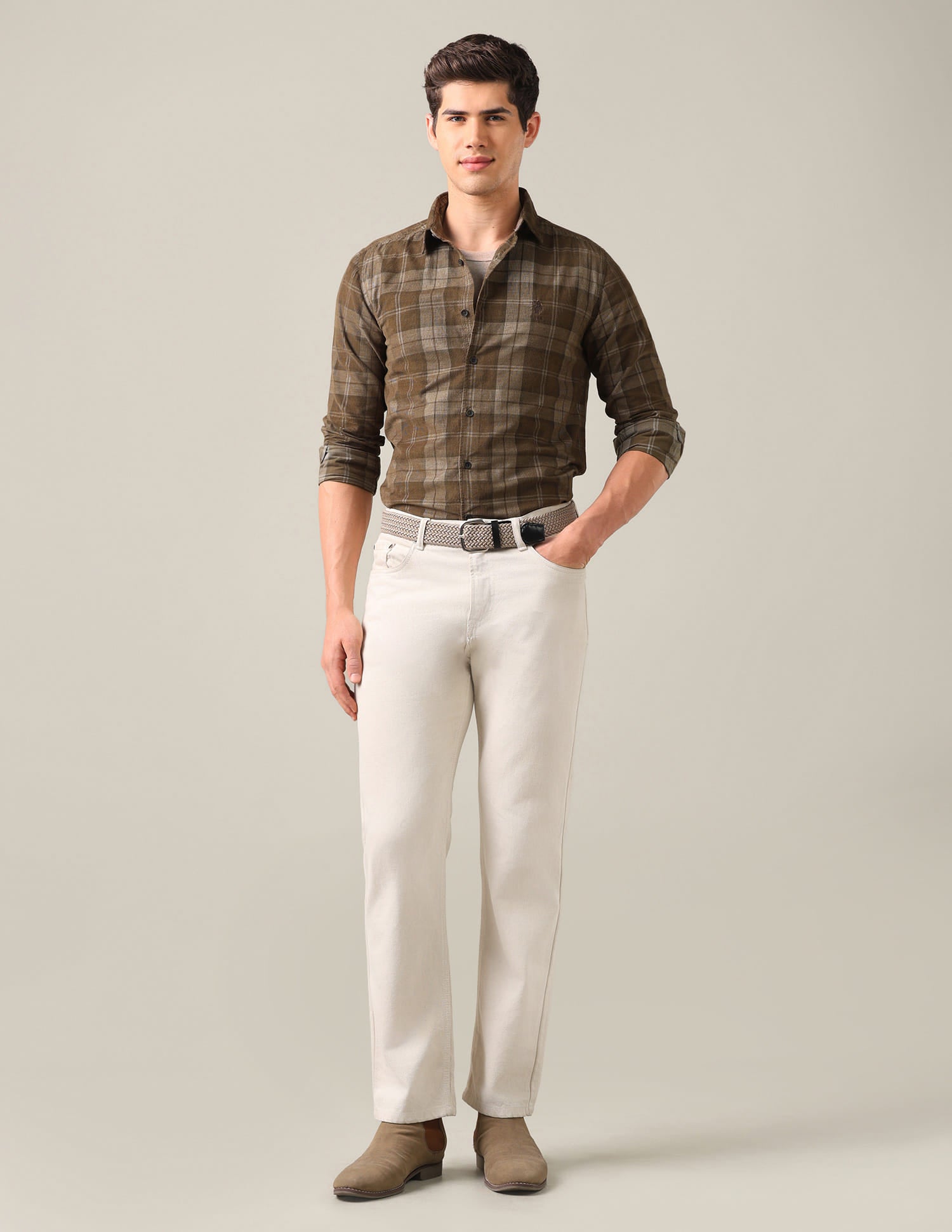 Grid Tattersall Checked Corduroy Shirt Brown - U.S. Polo Assn. India | Large
