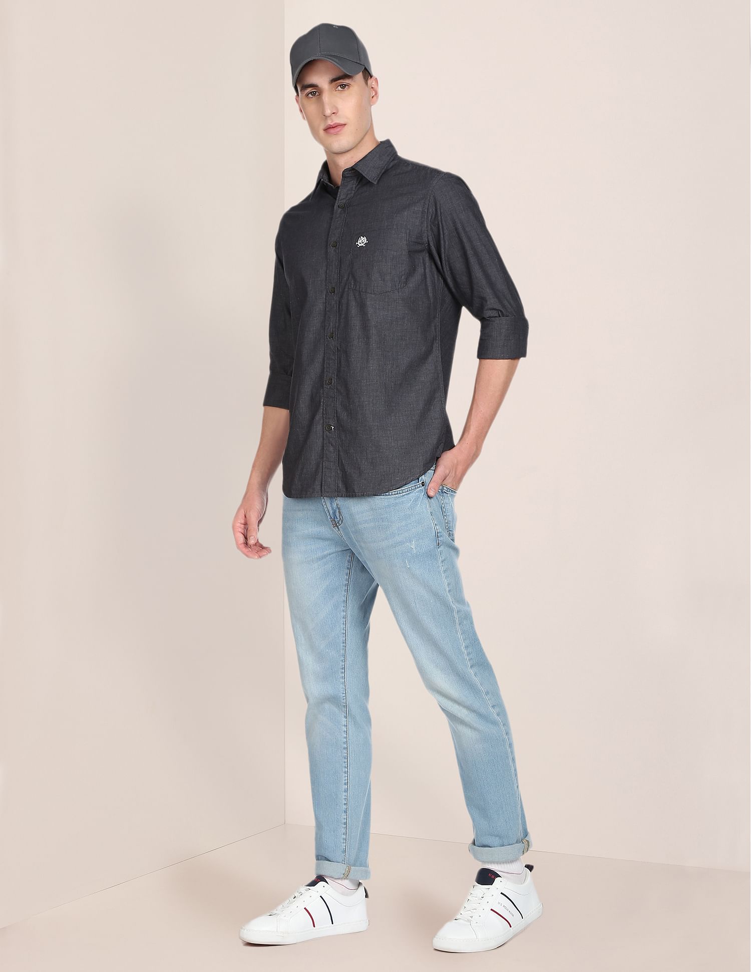 Patch Pocket Heathered Casual Shirt Charcoal - U.S. Polo Assn. India | Large