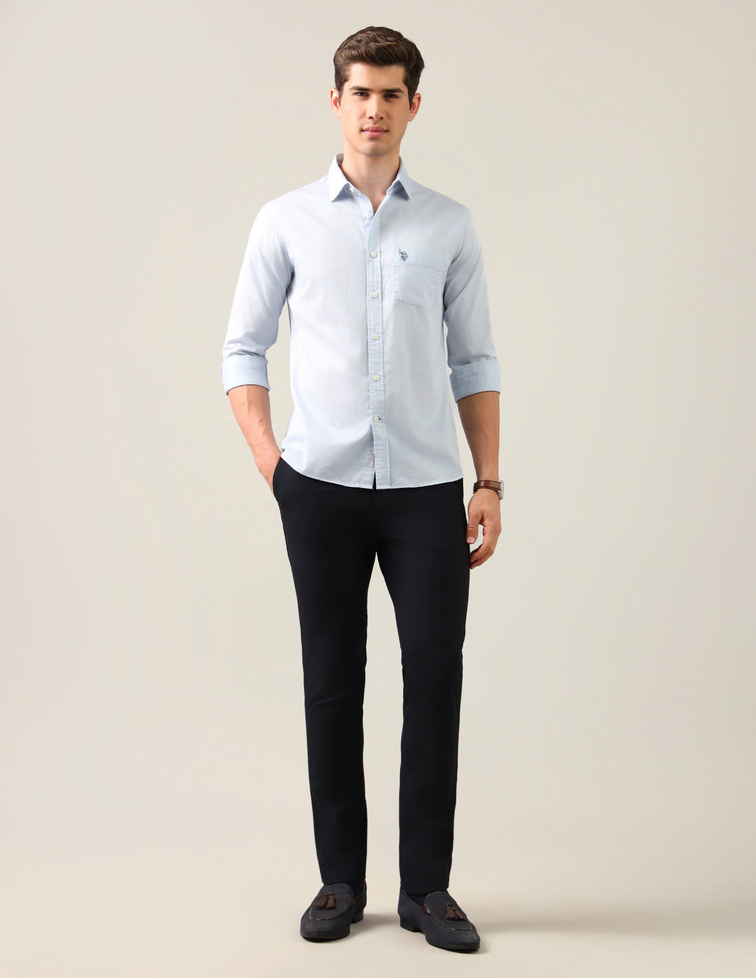 Tailored Fit Twill Shirt Blue - U.S. Polo Assn. India | Large